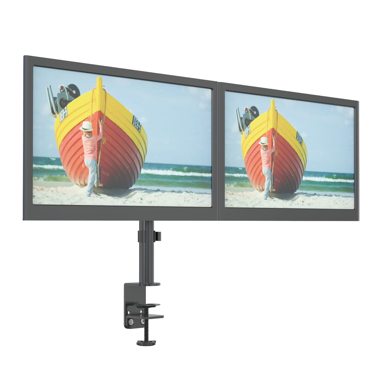 SHOPPINGALL Dual LCD LED Monitor Desk Mount Stand with C-clamp and Grommet Mounting Options | Heavy Duty Fully Adjustable Arms Hold 2 Screens up to