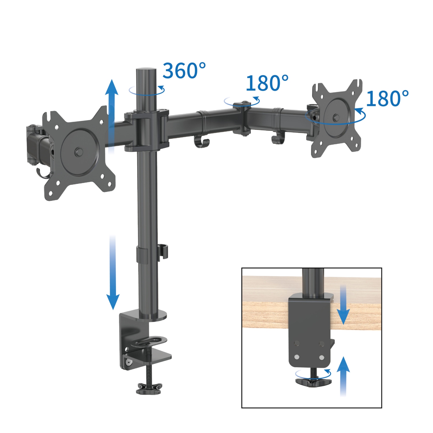SHOPPINGALL Dual LCD LED Monitor Desk Mount Stand with C-clamp and Grommet Mounting Options | Heavy Duty Fully Adjustable Arms Hold 2 Screens up to