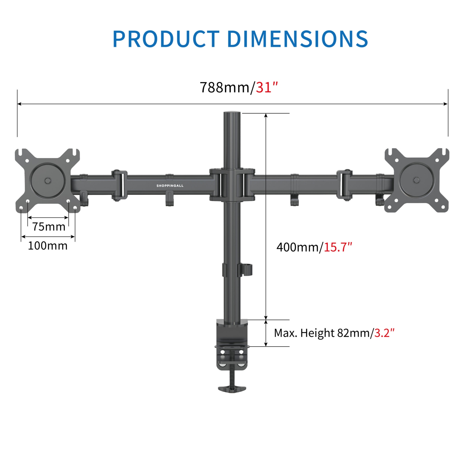 SHOPPINGALL Dual LCD LED Monitor Desk Mount Stand with C-clamp and Grommet Mounting Options | Heavy Duty Fully Adjustable Arms Hold 2 Screens up to