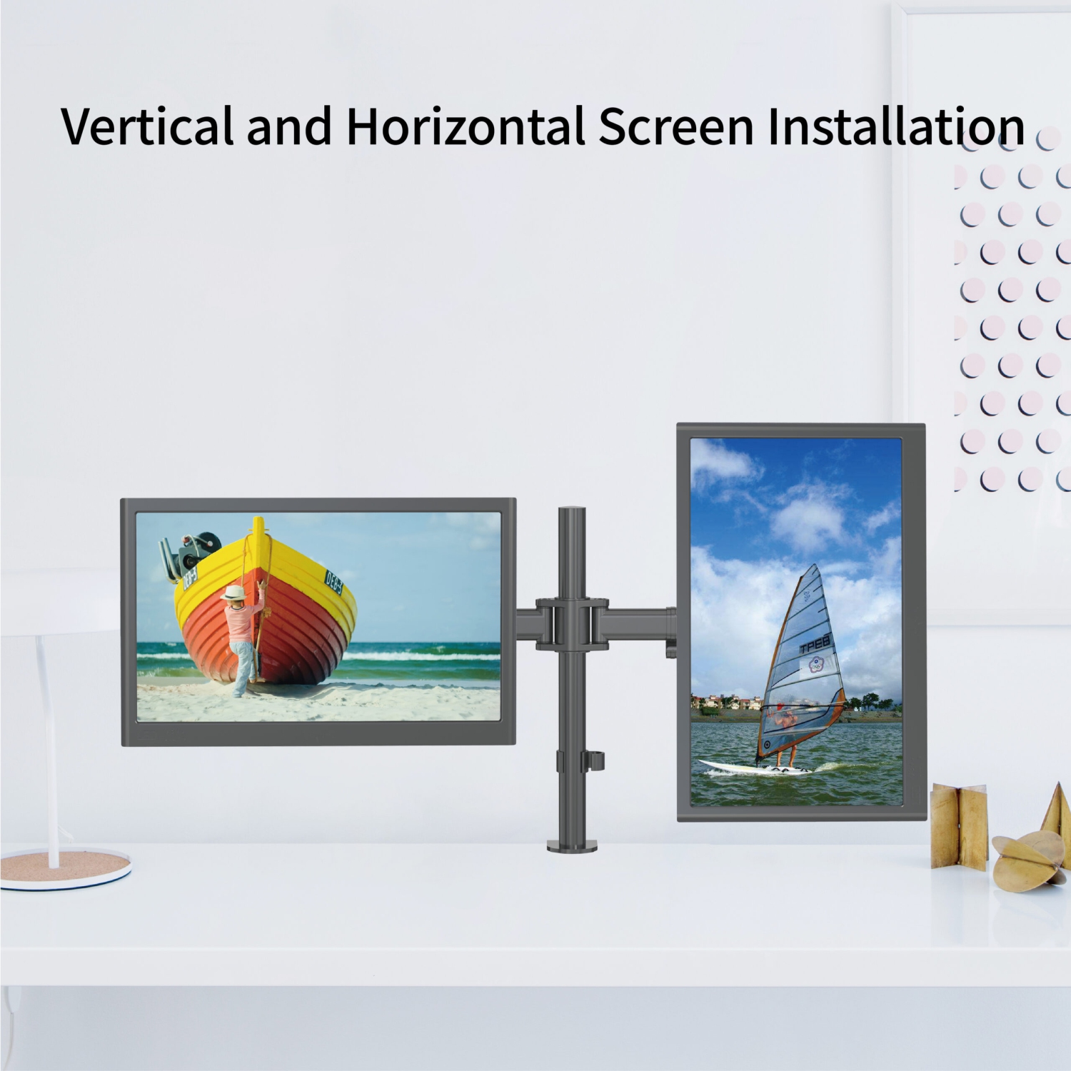 SHOPPINGALL Dual LCD LED Monitor Desk Mount Stand with C-clamp and Grommet Mounting Options | Heavy Duty Fully Adjustable Arms Hold 2 Screens up to