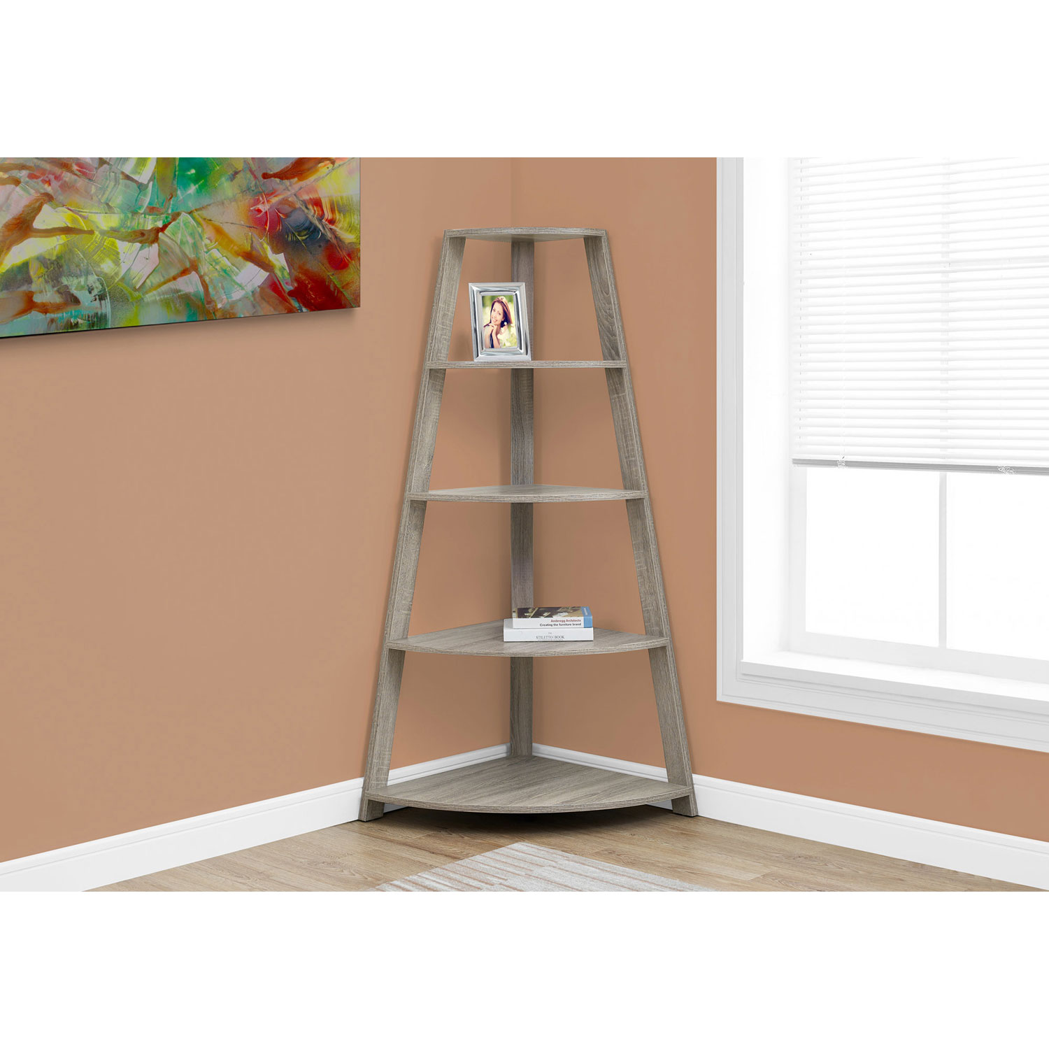 Monarch 60" 4-Shelf Corner Bookcase - Dark Taupe