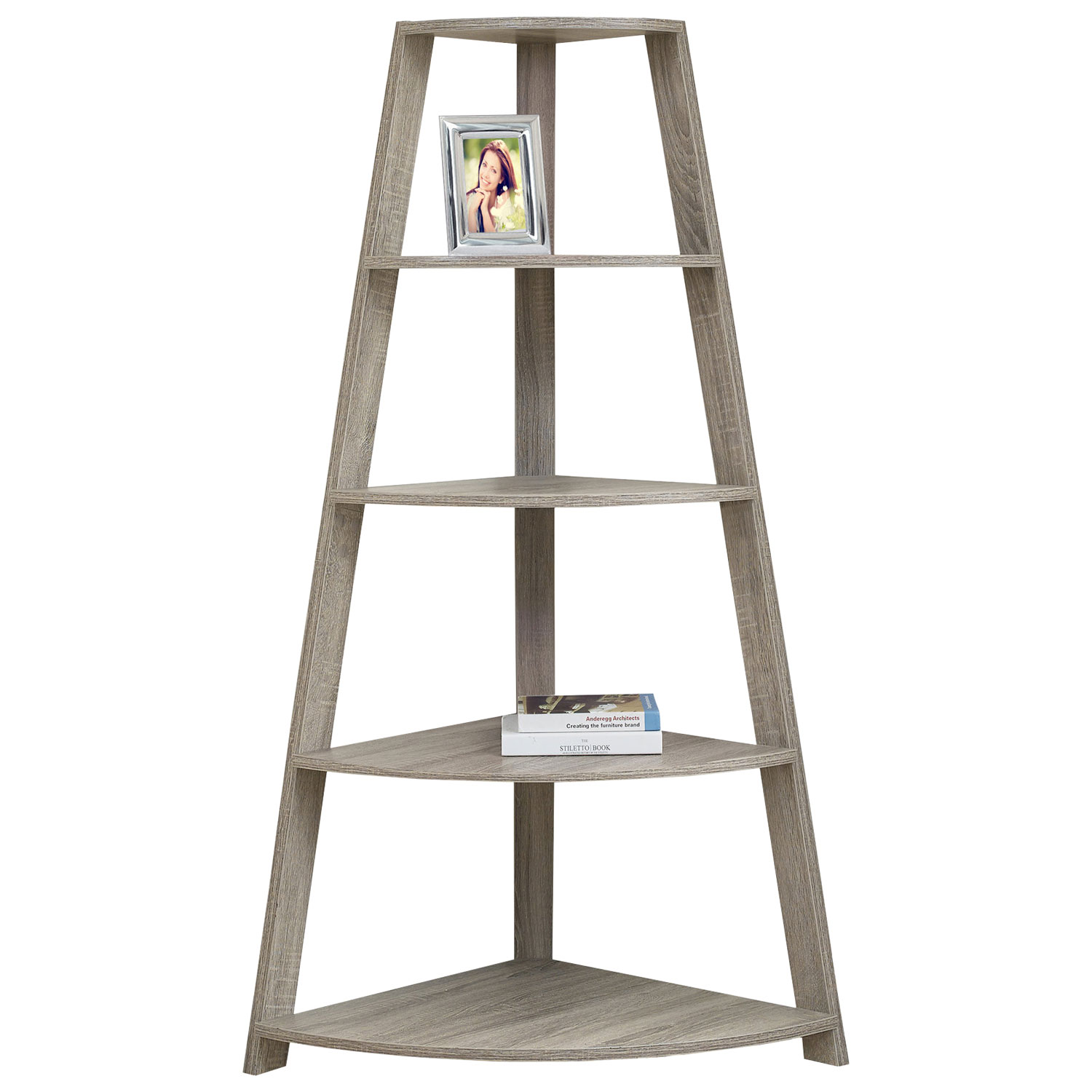 Monarch 60" 4-Shelf Corner Bookcase - Dark Taupe