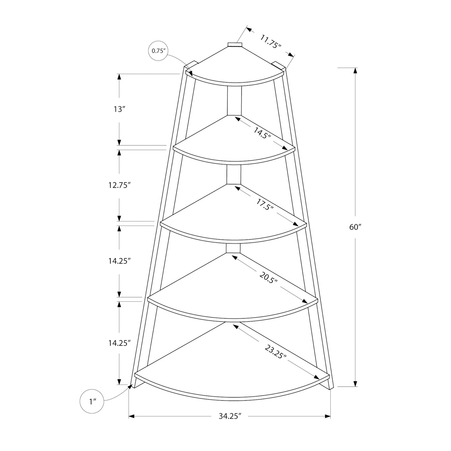 Monarch 60" 4-Shelf Corner Bookcase - White