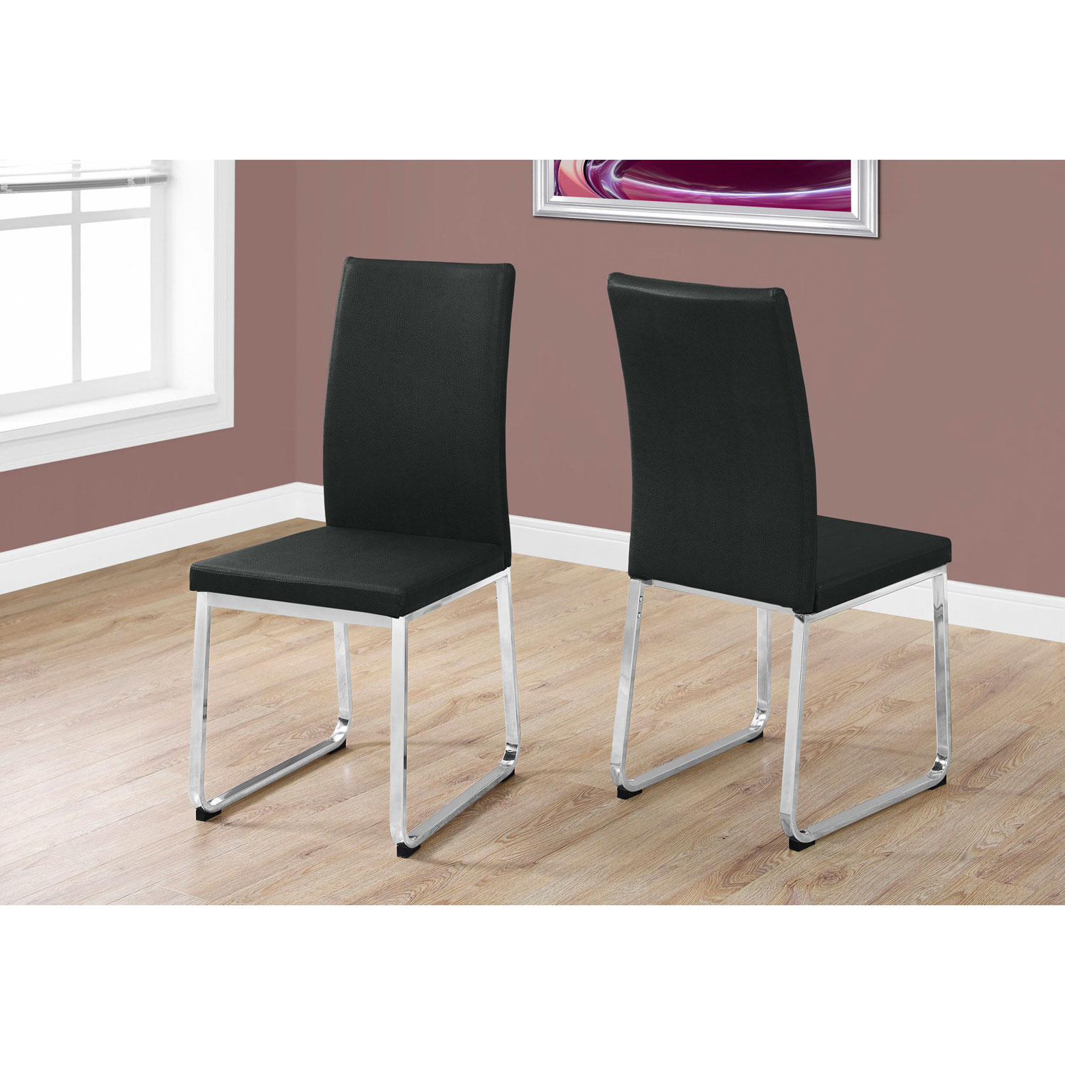 Contemporary Faux Leather Dining Chair - Set of 2 - Black/Silver