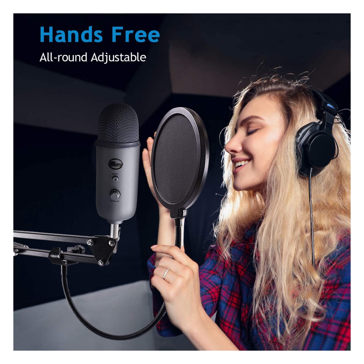 Support de microphone professionnel avec pied à ciseaux et écran anti-vent pour masque anti-vent et microphone à suspension de microphone robuste Pop