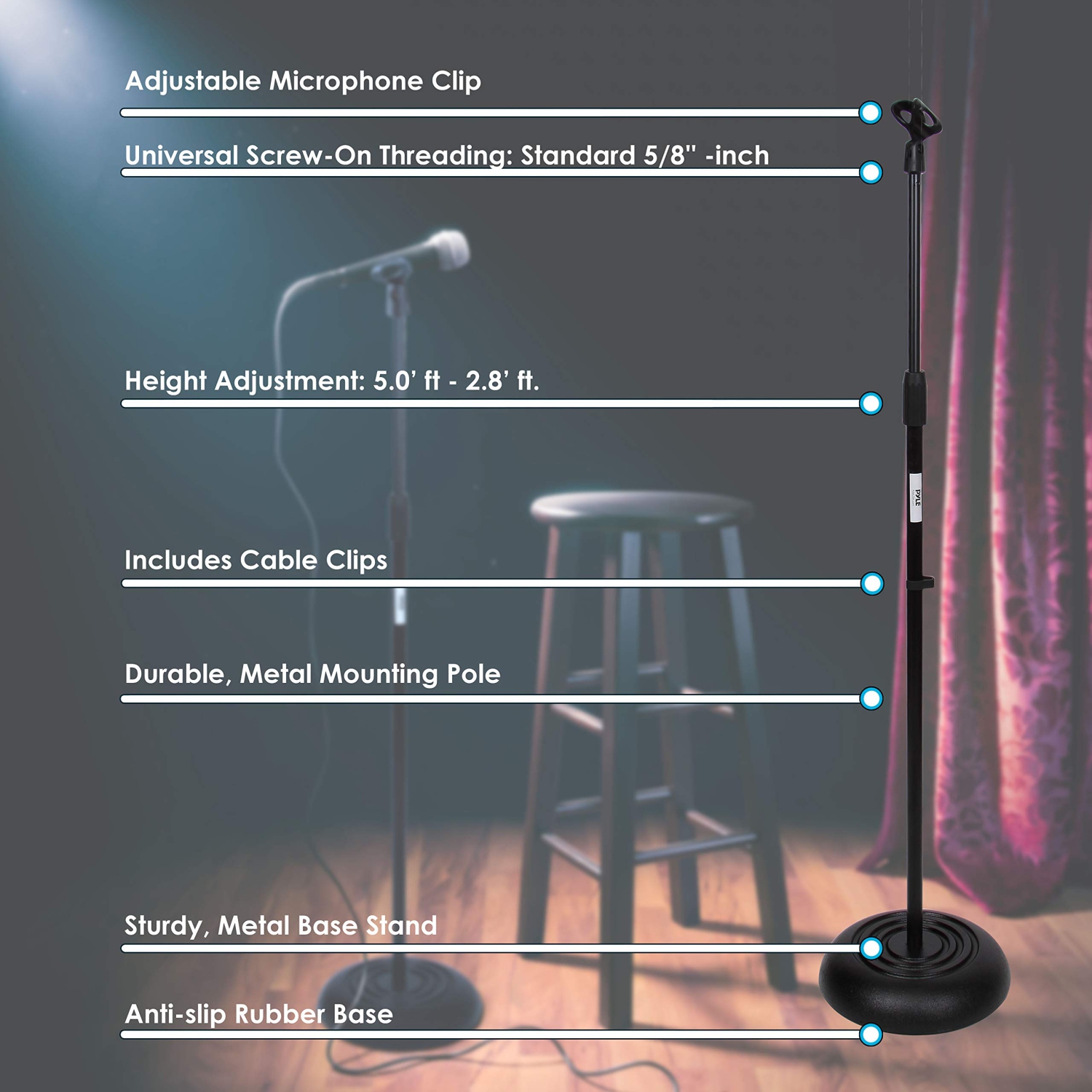 Pyle Microphone Stand - Universal Mic Mount with Heavy Compact Base, Height Adjustable- PMKS5