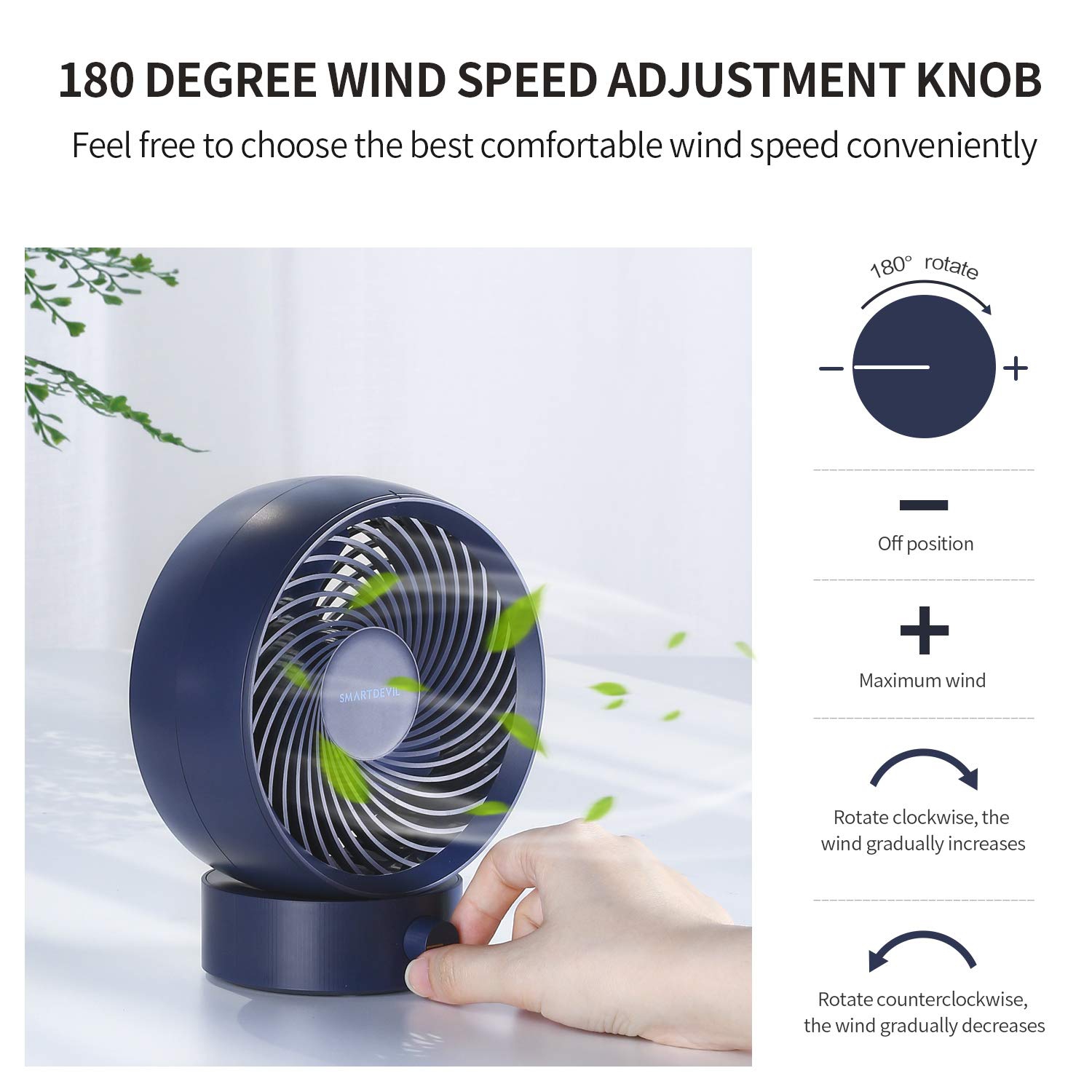 Ventilateur de bureau USB, petit ventilateur de table personnel avec vent fort, petit ventilateur de bureau portatif silencieux