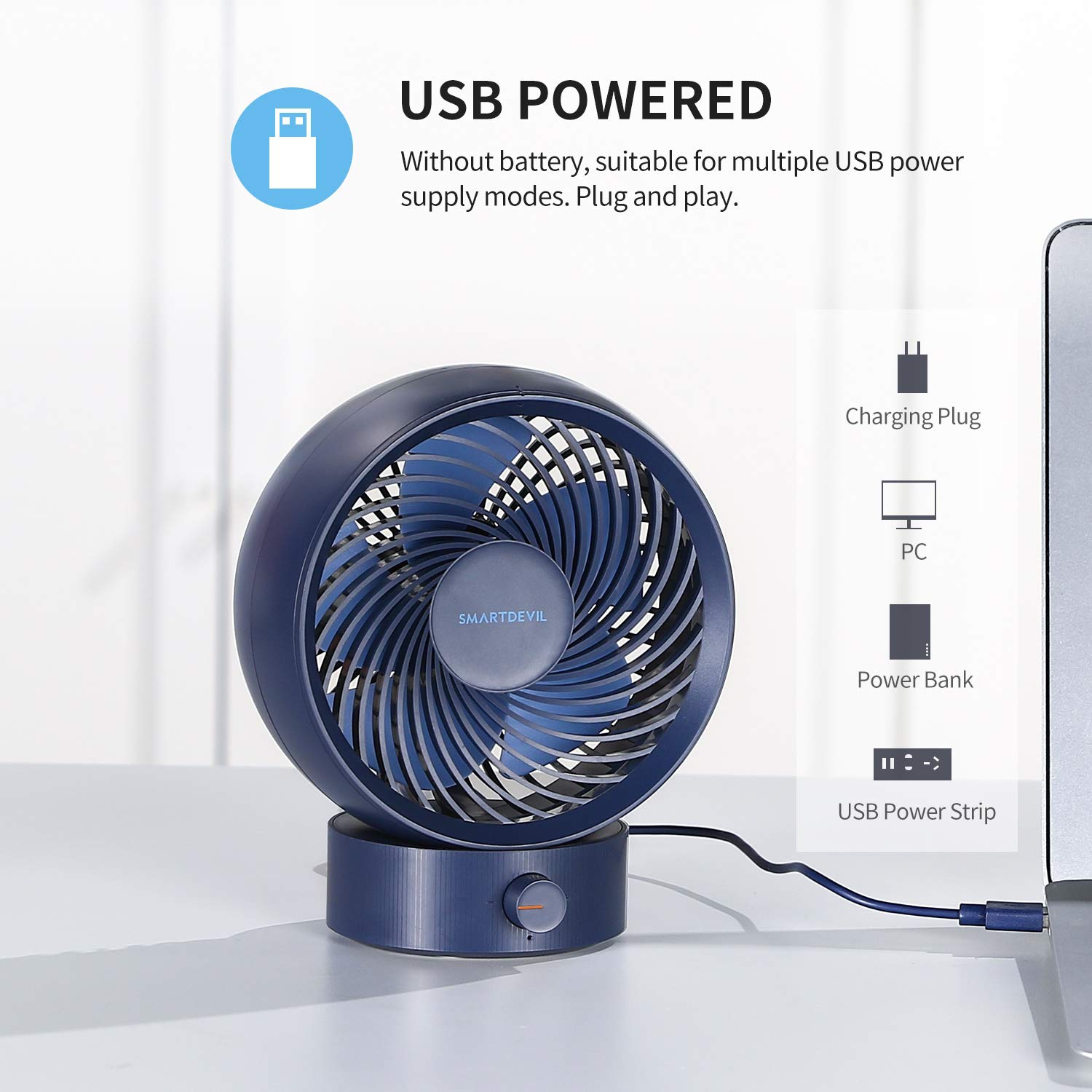 USB Desk Fan, Small Personal Desktop Table Fan with Strong Wind