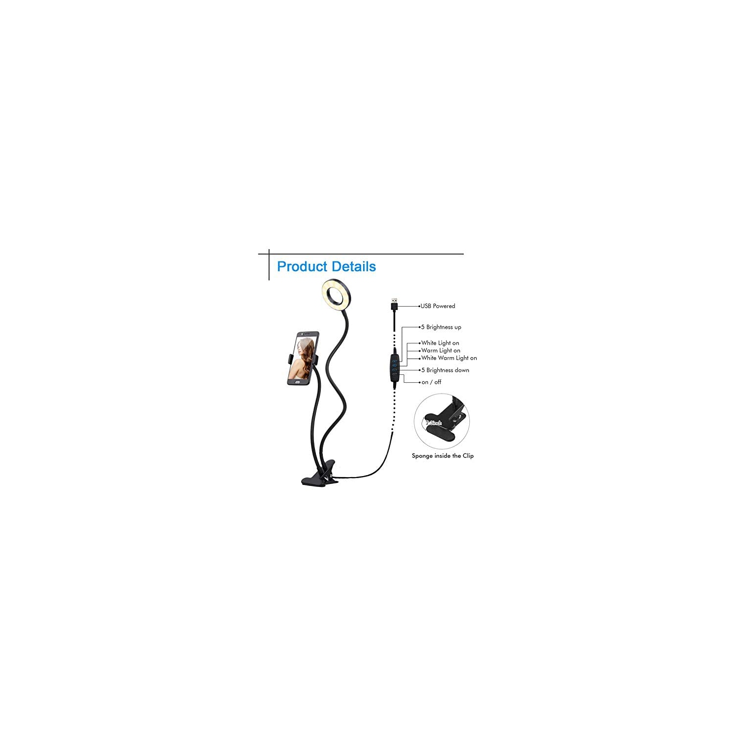 Anneau lumineux pour égoportraits avec support pour téléphone cellulaire pour la diffusion en direct et le maquillage, lampe de bureau pour enfants 3