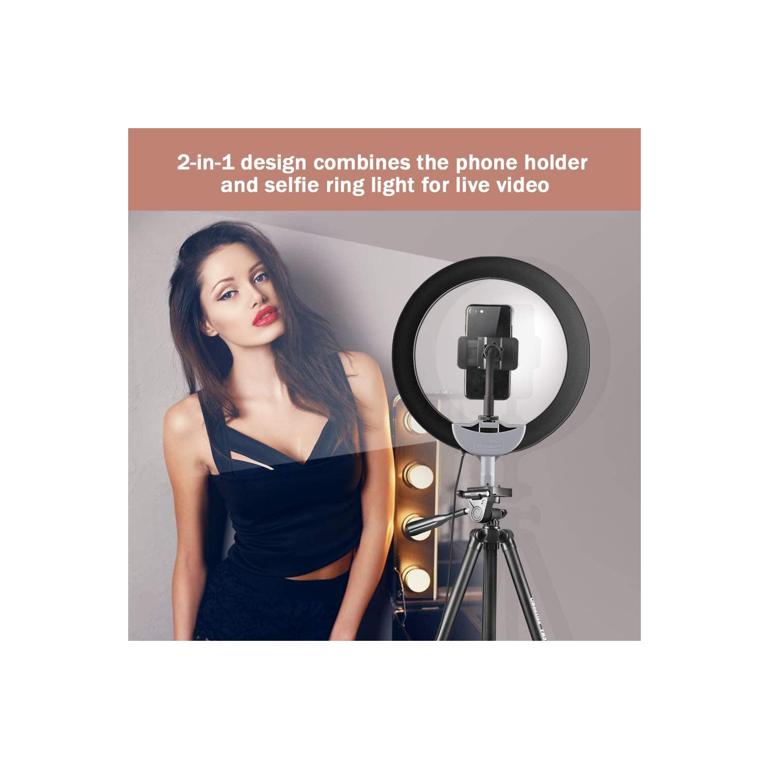 Anneau lumineux DEL à intensité réglable 8 po de Wingomart avec trépied extensible 50 po et support de téléphone flexible pour YouTube Live Stream de