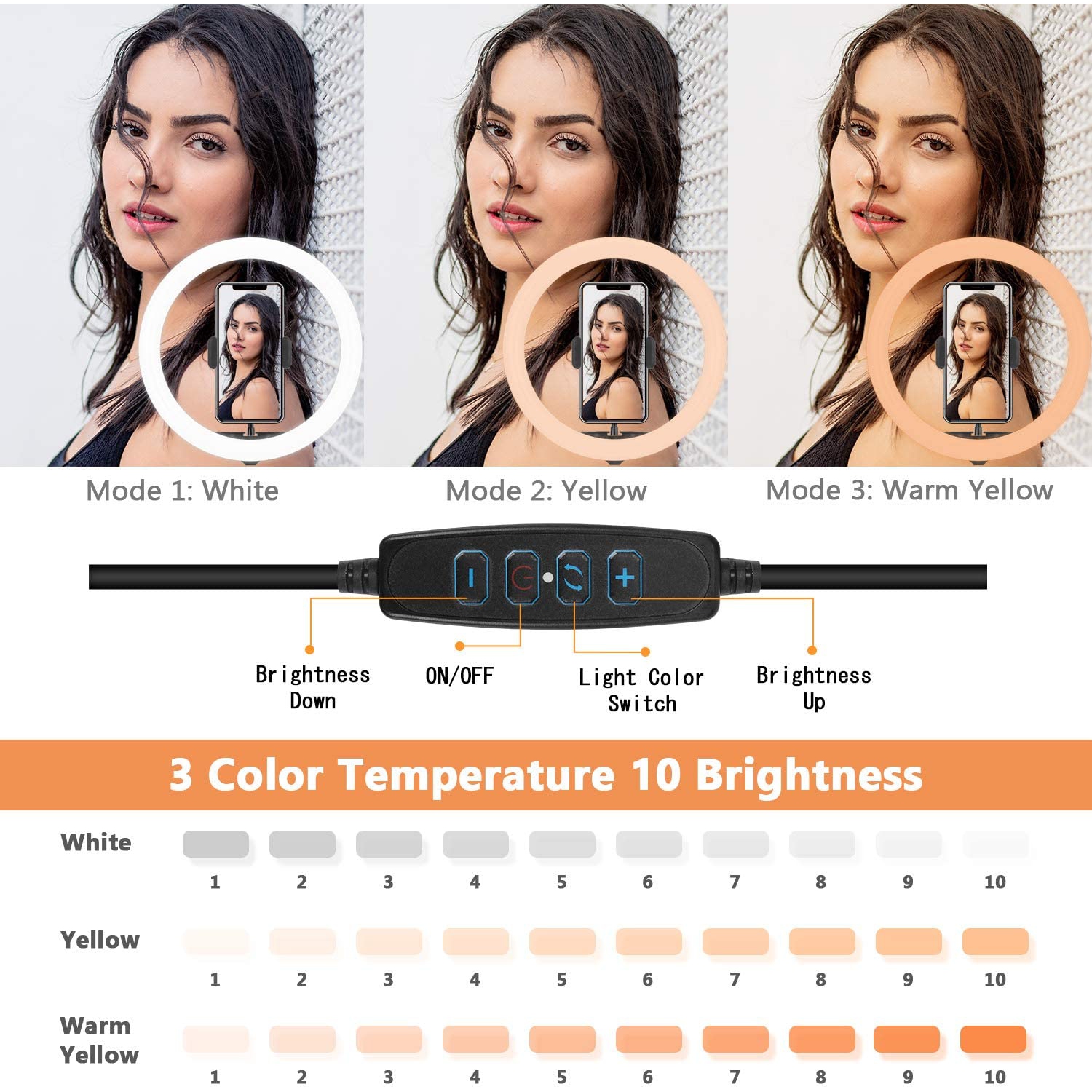 Anneau lumineux DEL à intensité réglable de 10 po de Wingomart avec trépied extensible de 50 po et support de téléphone flexible pour la photographie