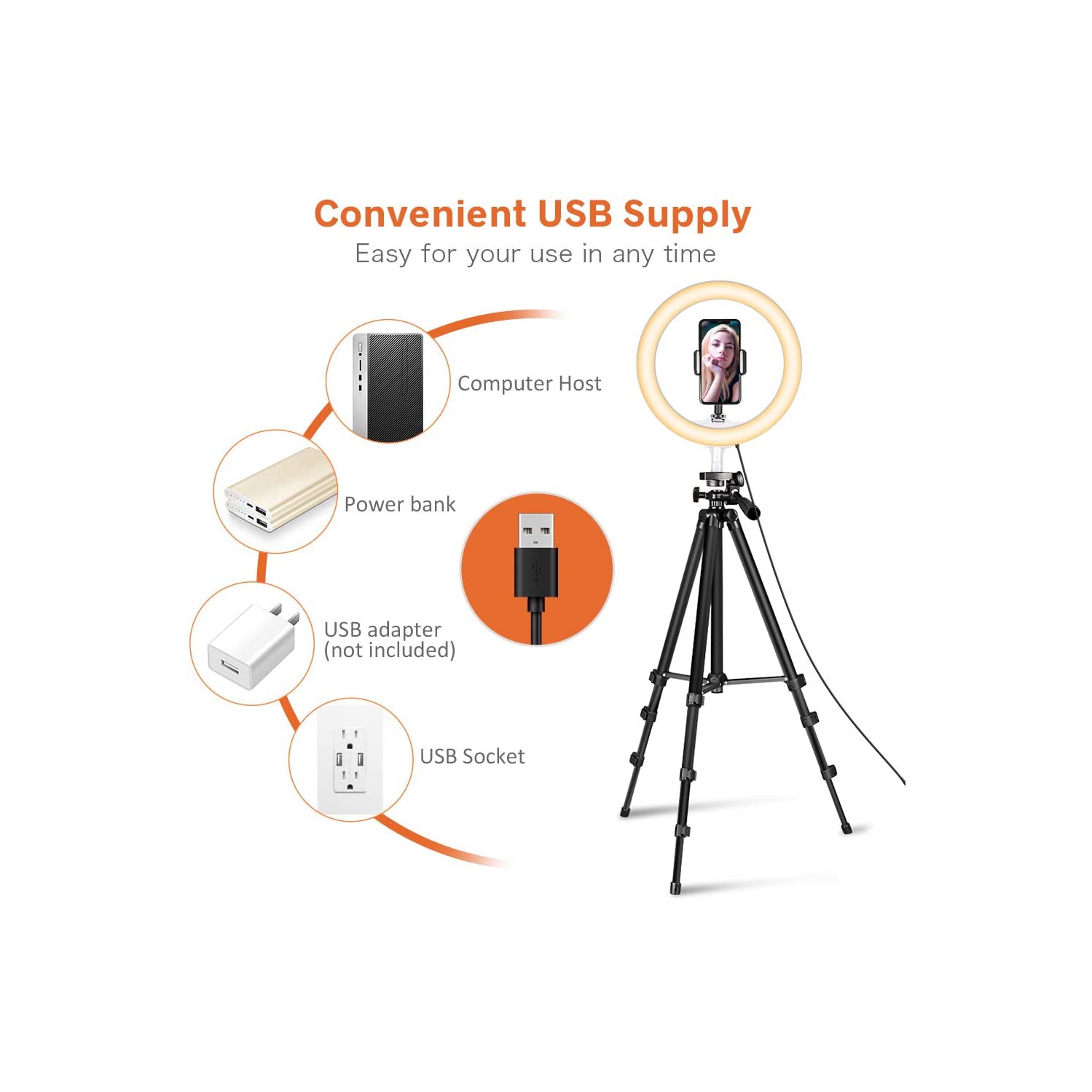 Anneau lumineux DEL à intensité réglable de 10 po de Wingomart avec trépied extensible de 50 po et support de téléphone flexible pour la photographie