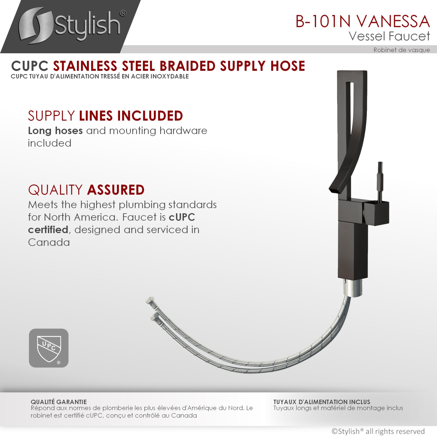 Robinet de lavabo à 1 trou pour salle de bain, noir mat, B-101N