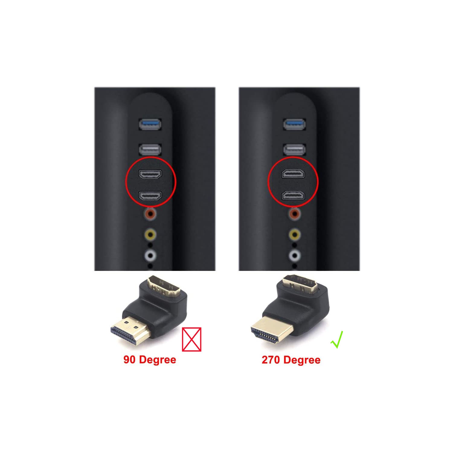 HYFAI HDMI 270 Degree Male to Female Right Angle Adapter Extension Converter 3D&4K Supported