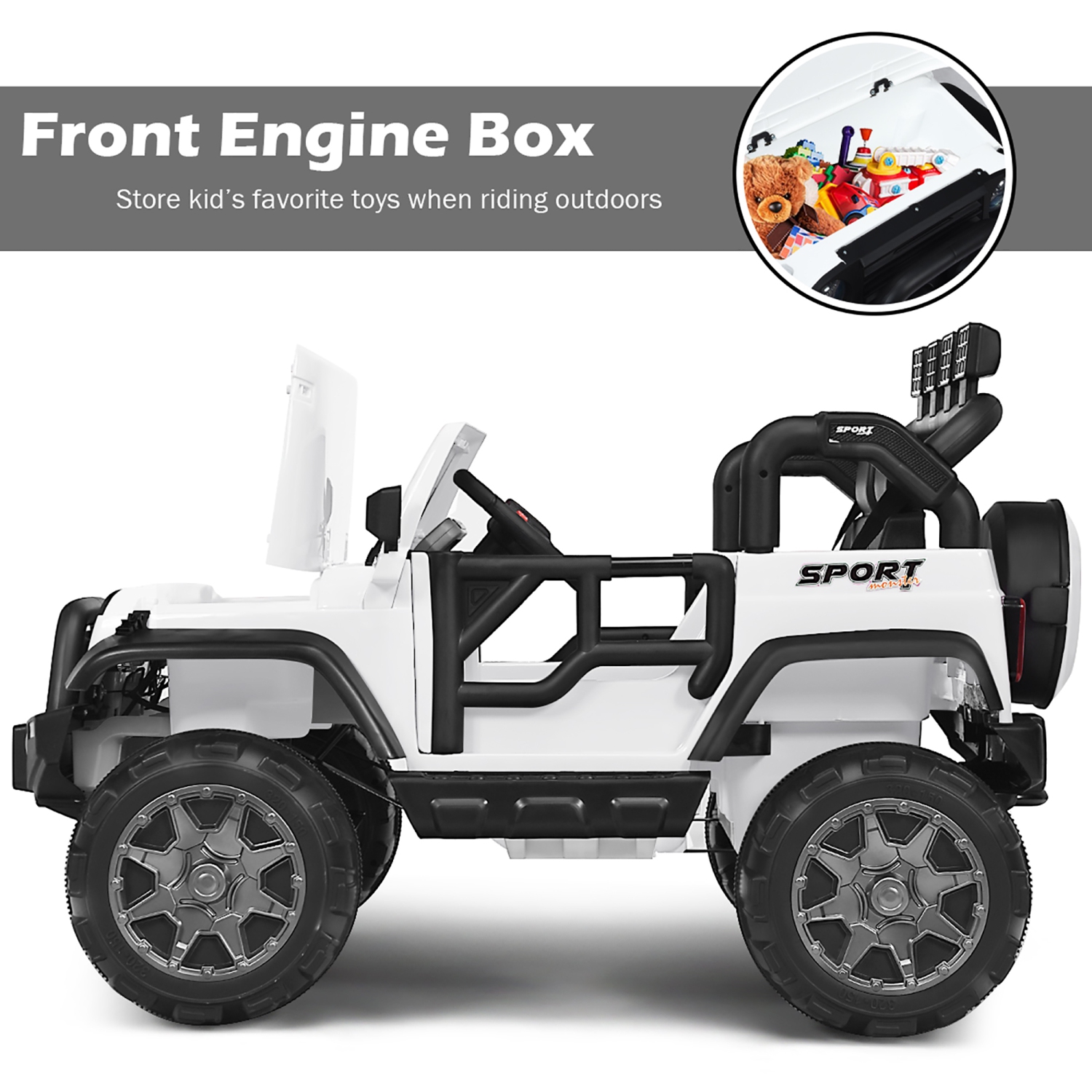 Costway 12V Kids Ride On Car 2 Seater Truck RC Electric Vehicles w/ Storage Room White