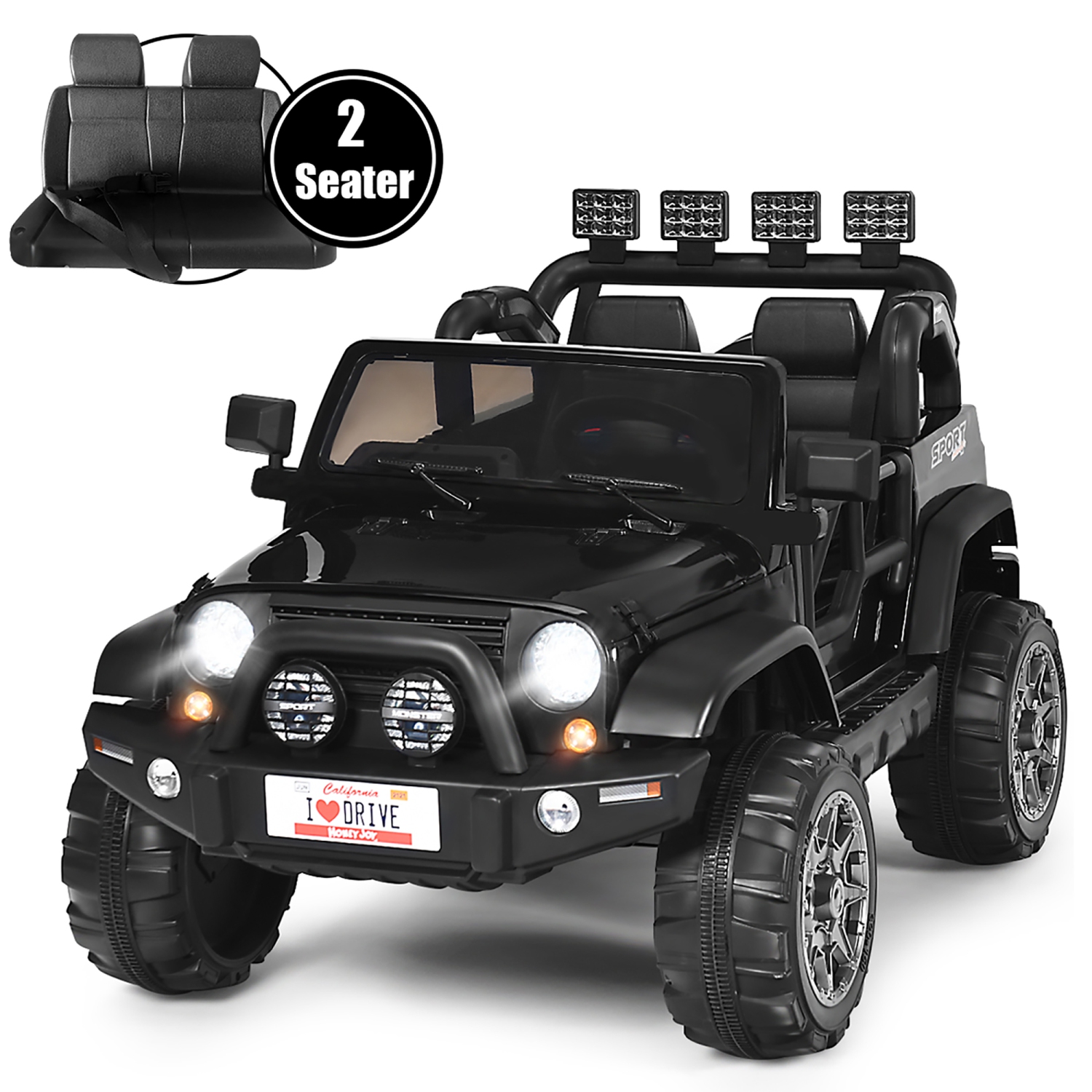 Costway 12V Kids Ride On Car 2 Seater Truck RC Electric Vehicles w/ Storage Room Black
