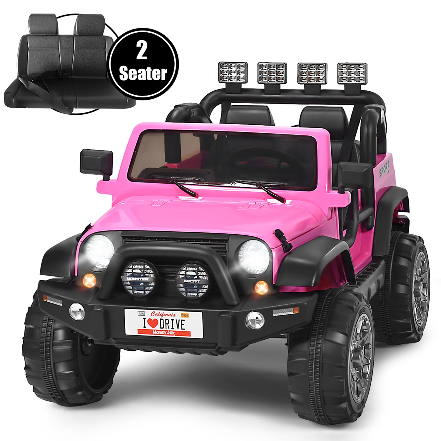 Costway 12V Kids Ride On Car 2 Seater Truck RC Electric Vehicles w/ Storage Room Pink