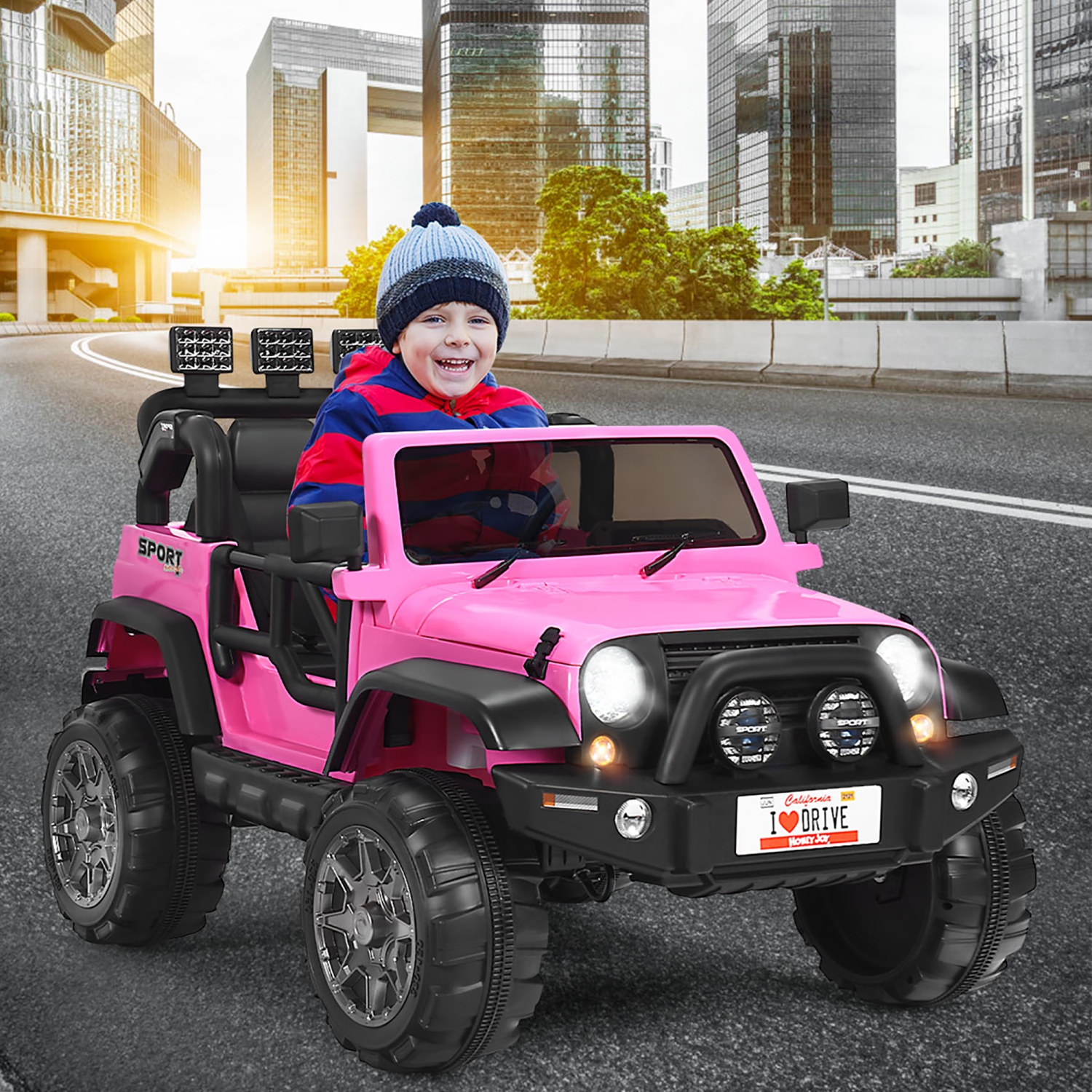 Costway 12V Kids Ride On Car 2 Seater Truck RC Electric Vehicles w/ Storage Room Pink