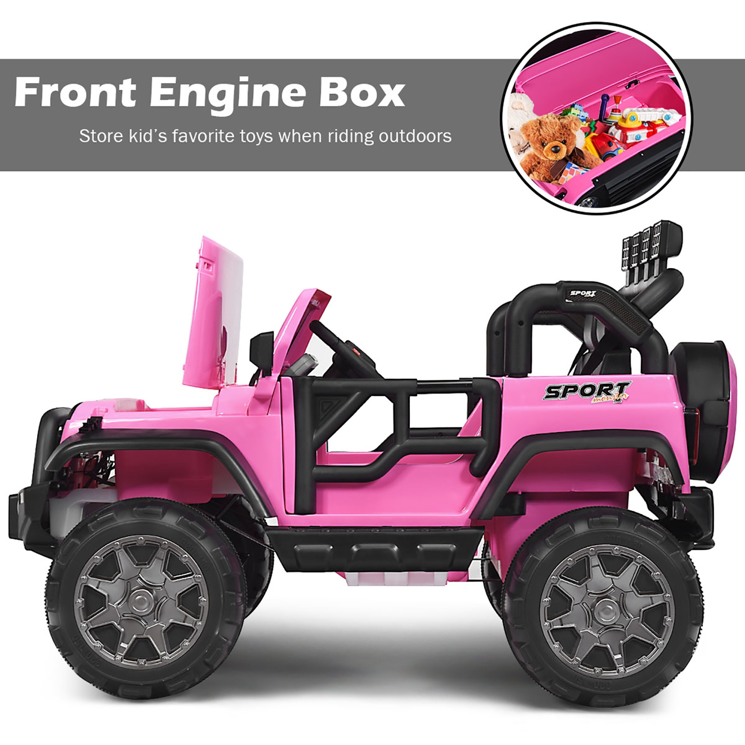 Costway 12V Kids Ride On Car 2 Seater Truck RC Electric Vehicles w/ Storage Room Pink
