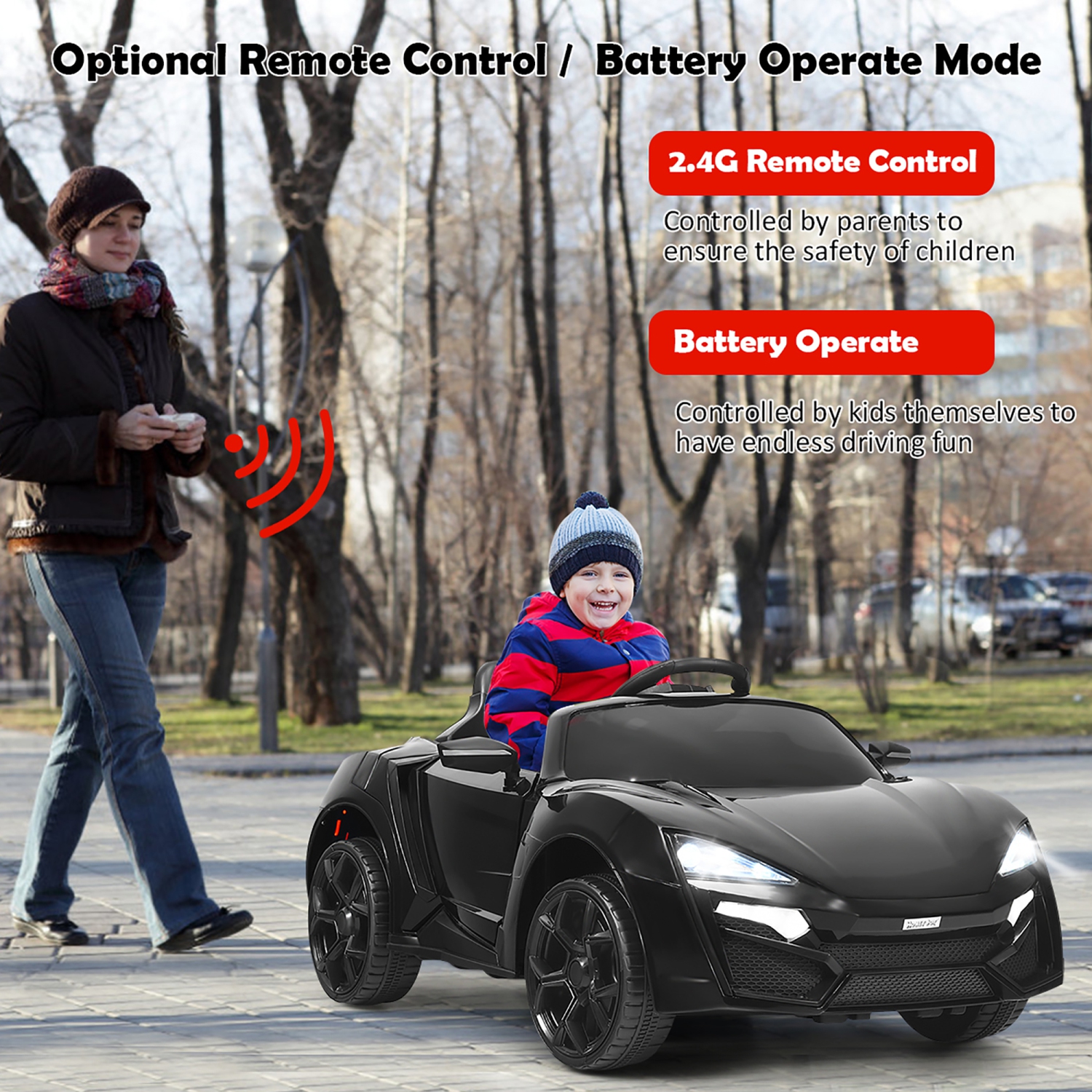 Costway 12V Kids Ride On Car 2.4G RC Electric Vehicle w/ Lights MP3 Openable Doors