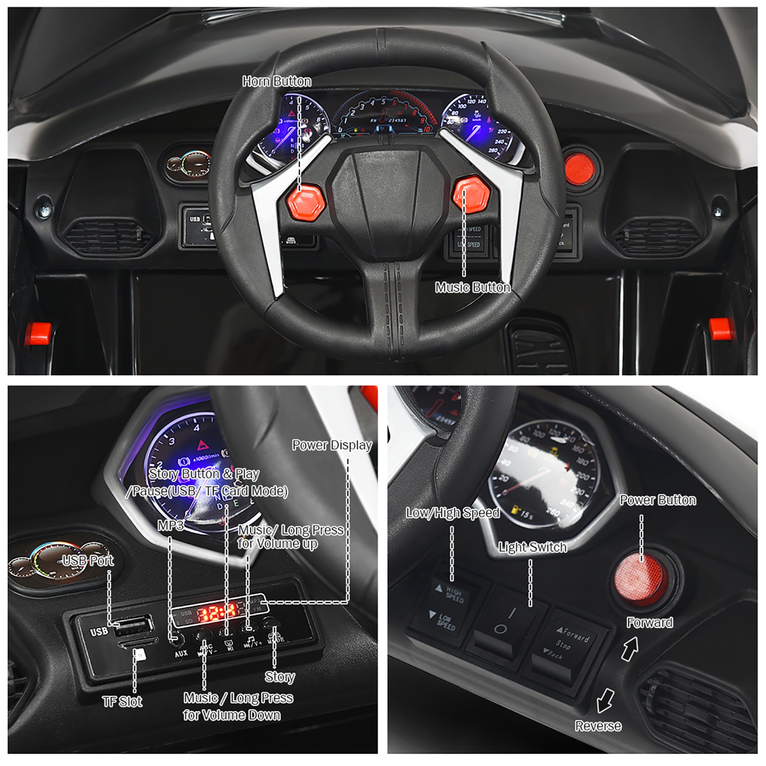 Costway 12V Kids Ride On Car 2.4G RC Electric Vehicle w/ Lights MP3 Openable Doors