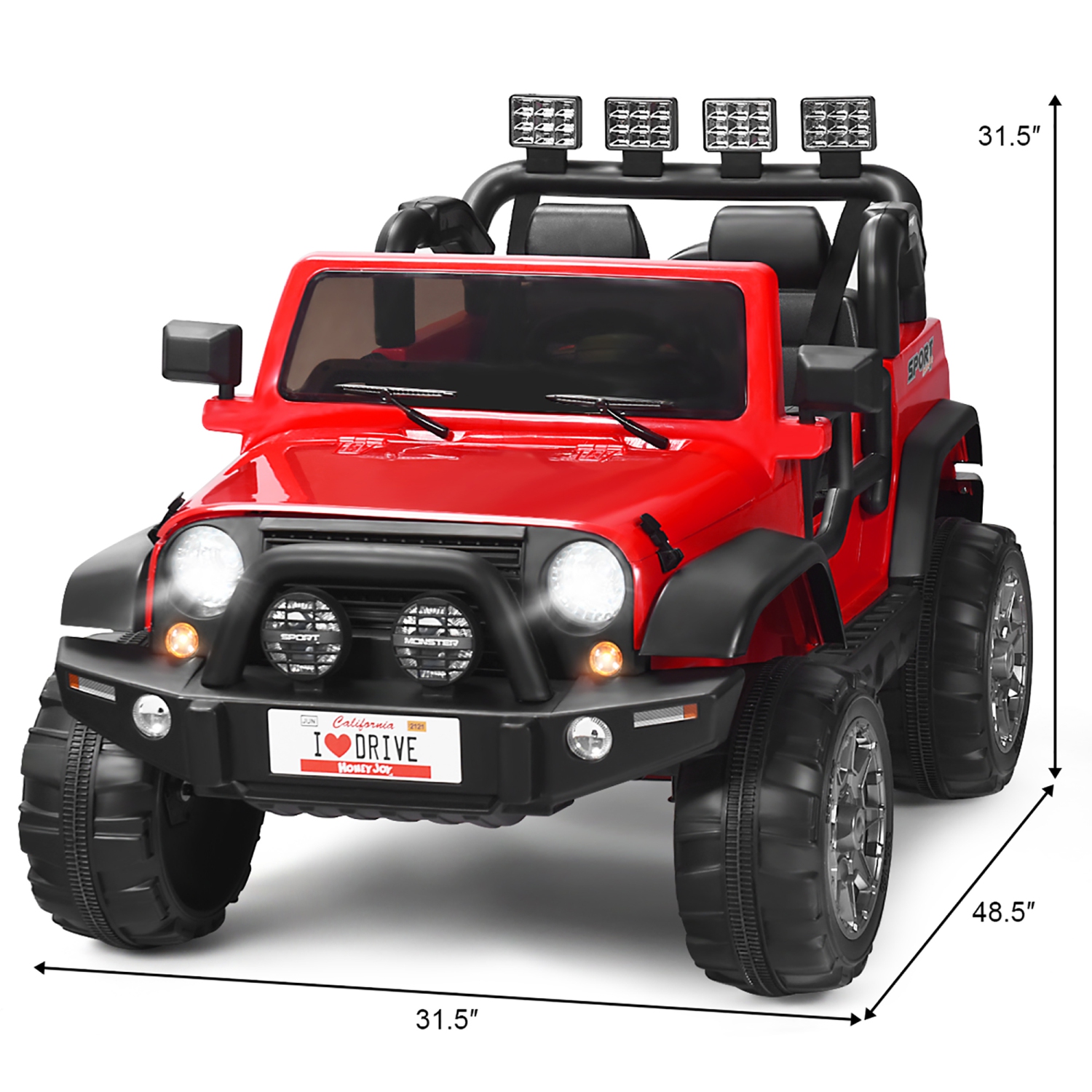 Voiture pour enfants 2 places 12V, pick-up télécommandé avec compartiment de rangement, coloris rouge