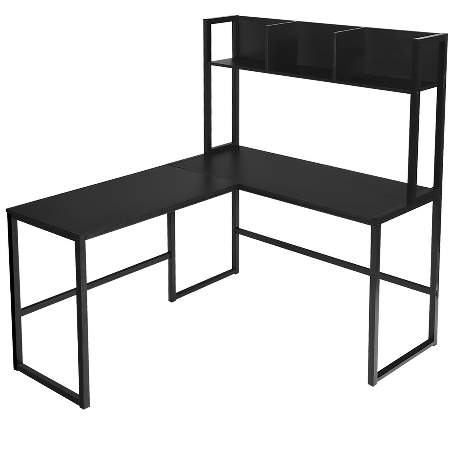 Costway 55'' L-Shaped Desk Corner Computer Desk w/Hutch Black