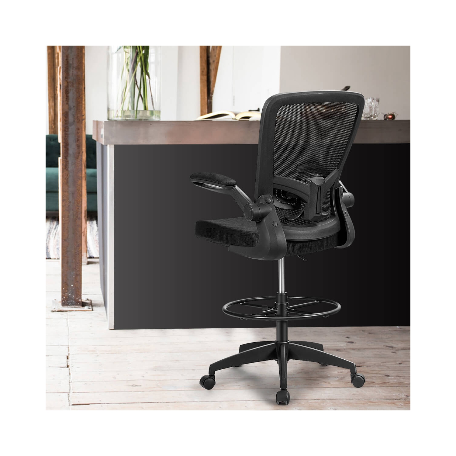 Costway Tall Office Chair Adjustable Height w/Lumbar Support Flip Up Arms