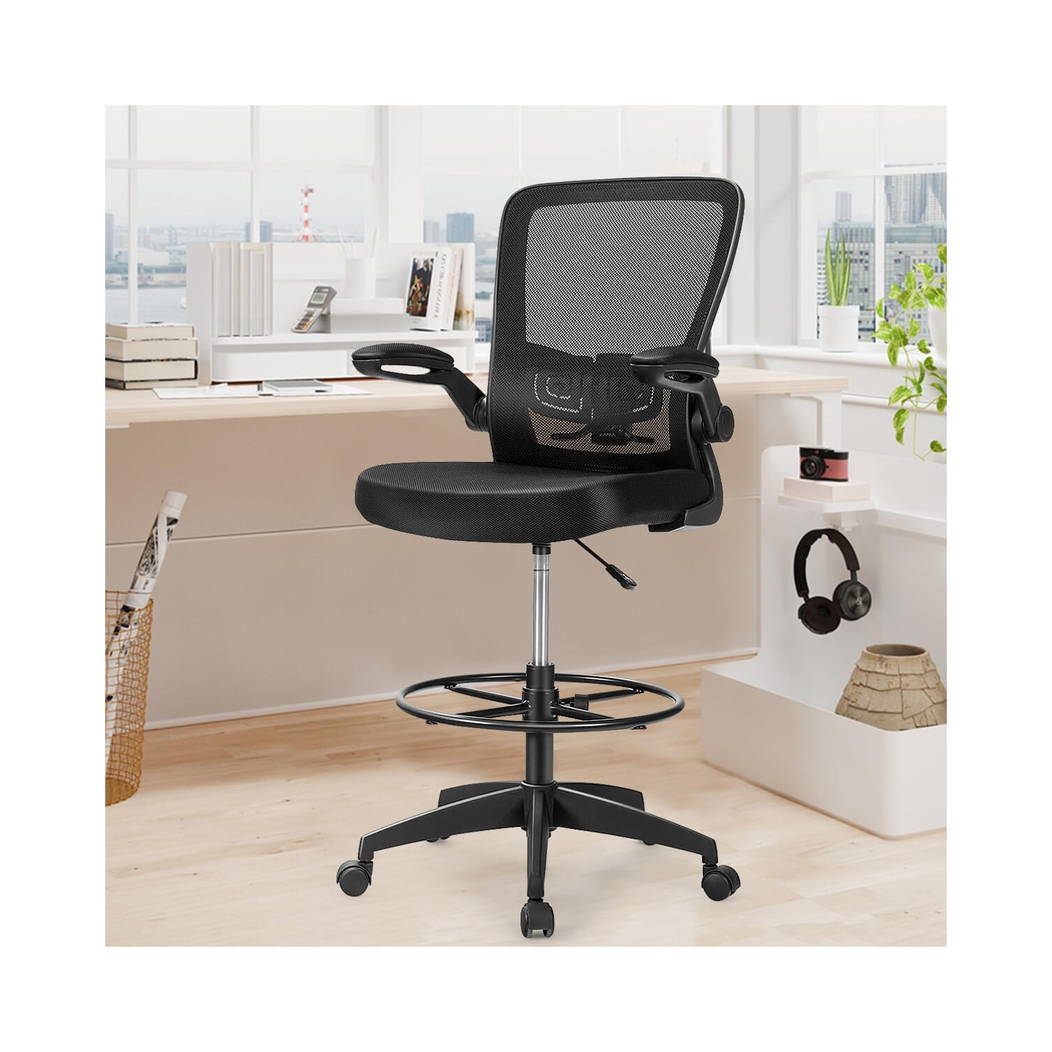 Costway Tall Office Chair Adjustable Height w/Lumbar Support Flip Up Arms