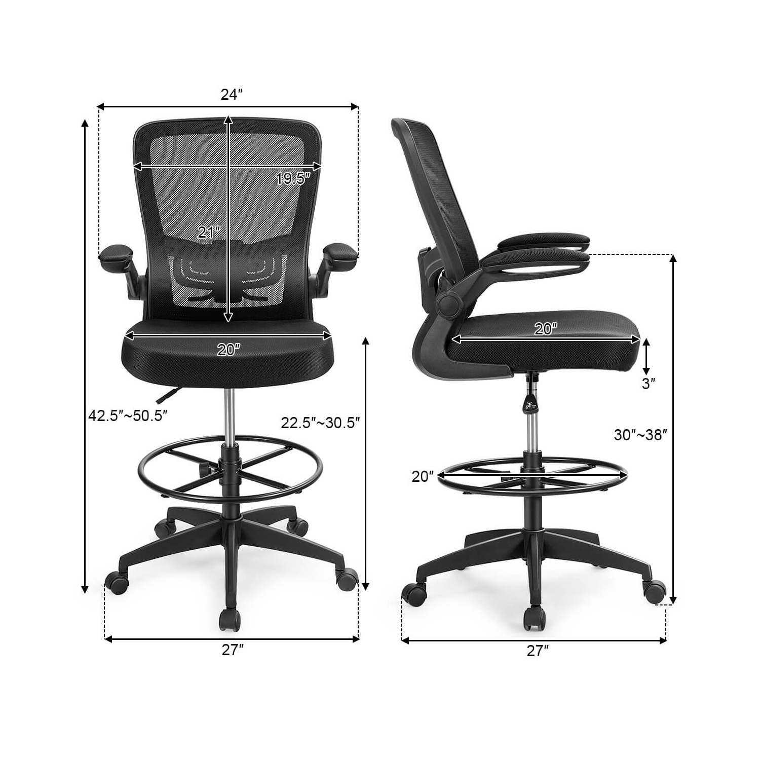 Costway Tall Office Chair Adjustable Height w/Lumbar Support Flip Up Arms