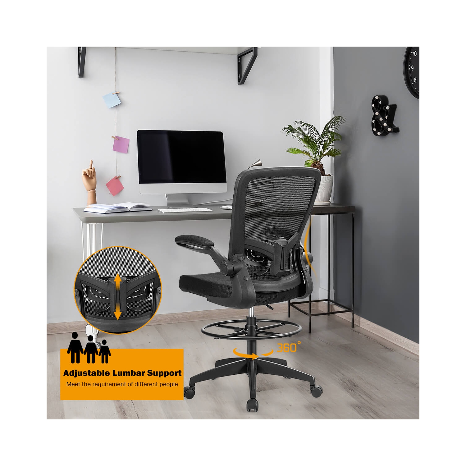 Costway Tall Office Chair Adjustable Height w/Lumbar Support Flip Up Arms