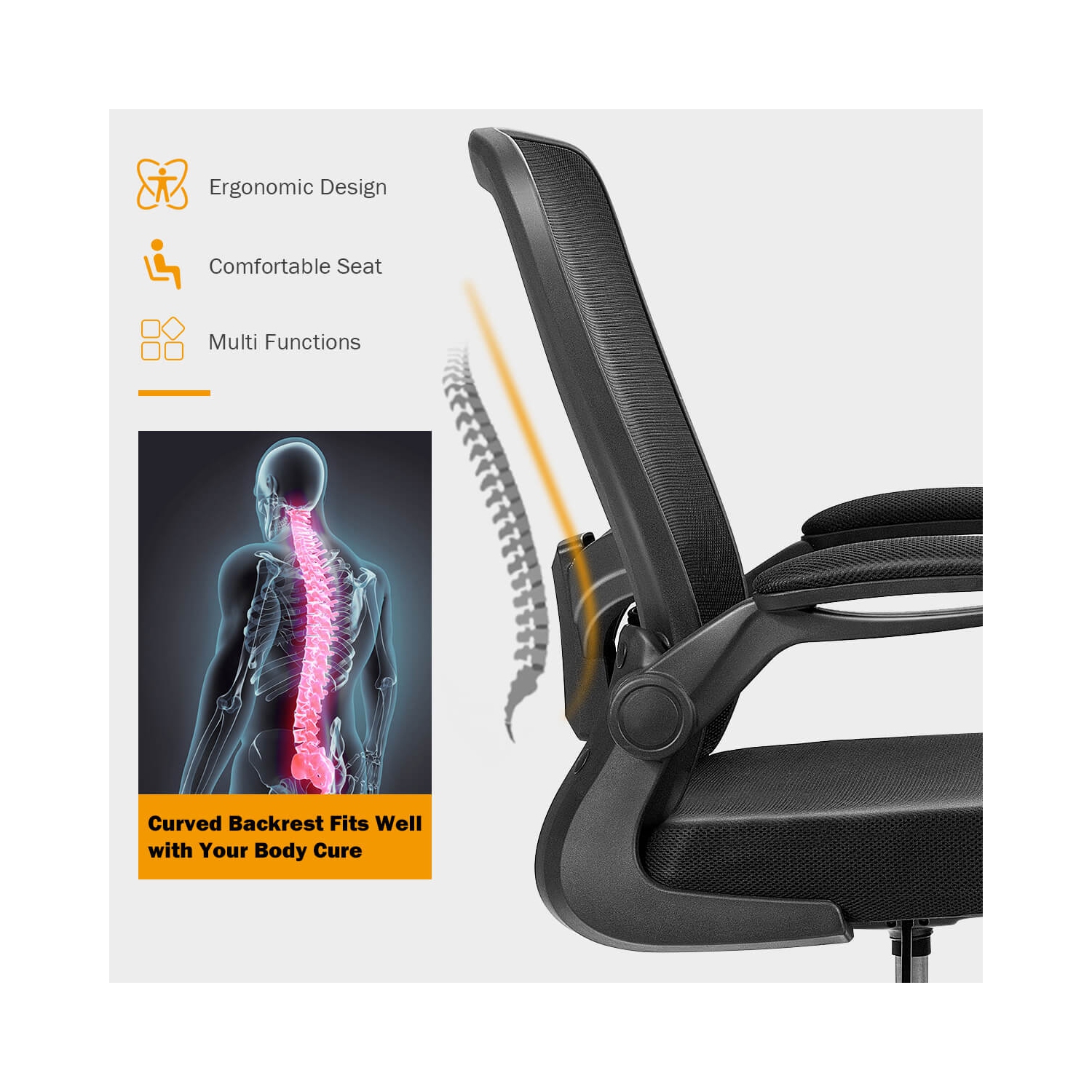 Costway Tall Office Chair Adjustable Height w/Lumbar Support Flip Up Arms