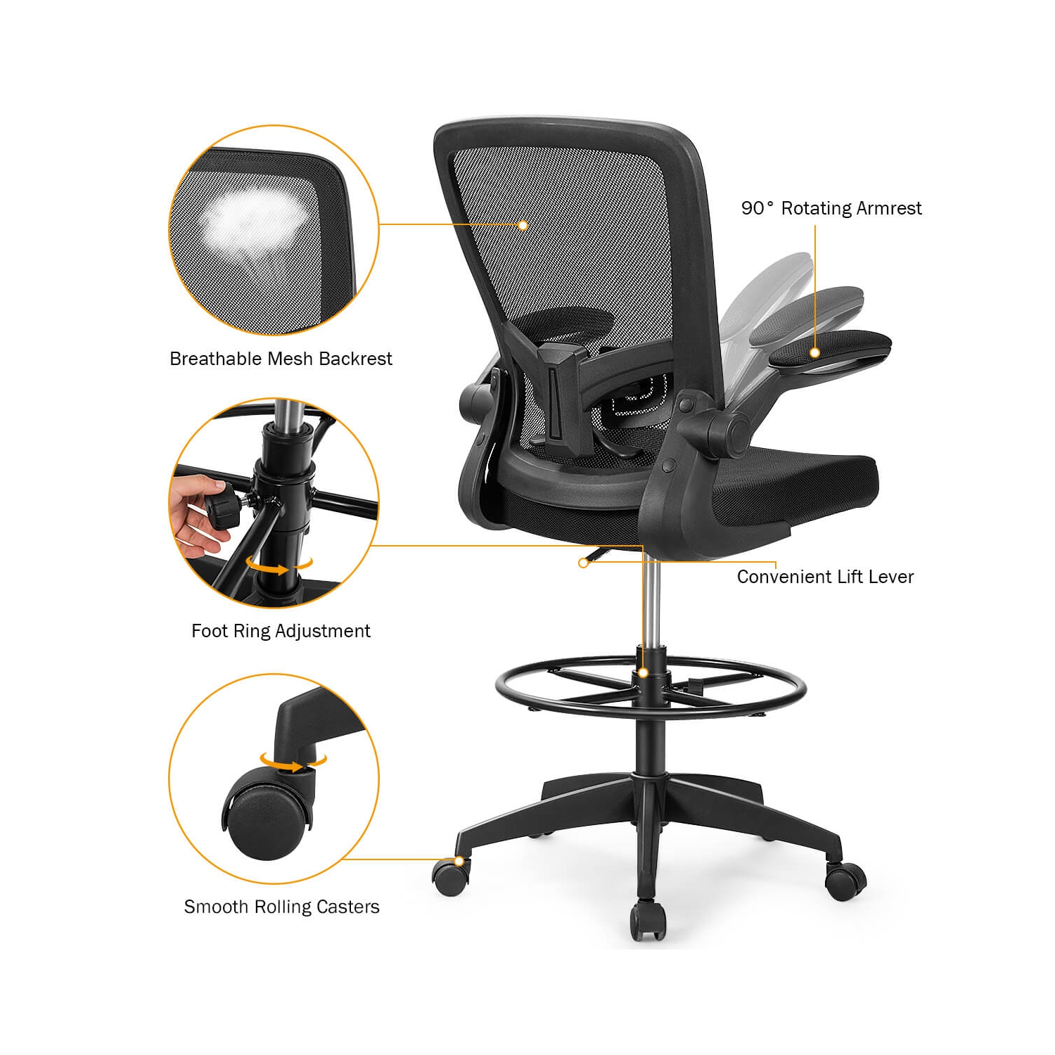 Costway Tall Office Chair Adjustable Height w/Lumbar Support Flip Up Arms