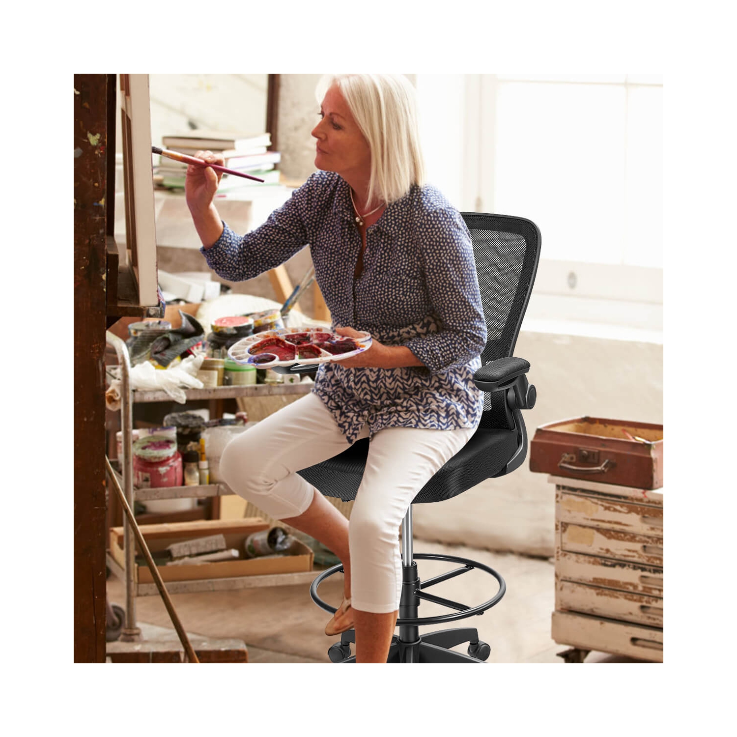 Costway Tall Office Chair Adjustable Height w/Lumbar Support Flip Up Arms