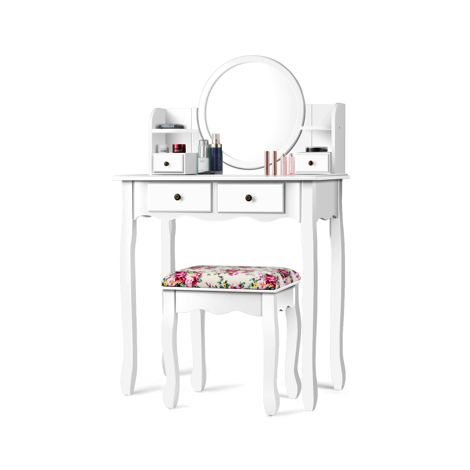 Costway Makeup Vanity Table Set W/Drawers Oval Mirror Girls Dressing Table for Kids Gift