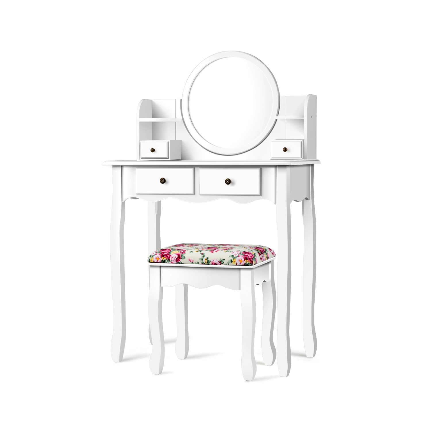 Costway Makeup Vanity Table Set W/Drawers Oval Mirror Girls Dressing Table for Kids Gift