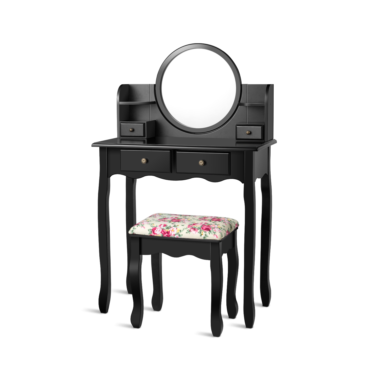 Costway Makeup Vanity Table Set W/Drawers Oval Mirror Girls Dressing Table for Kids Gift