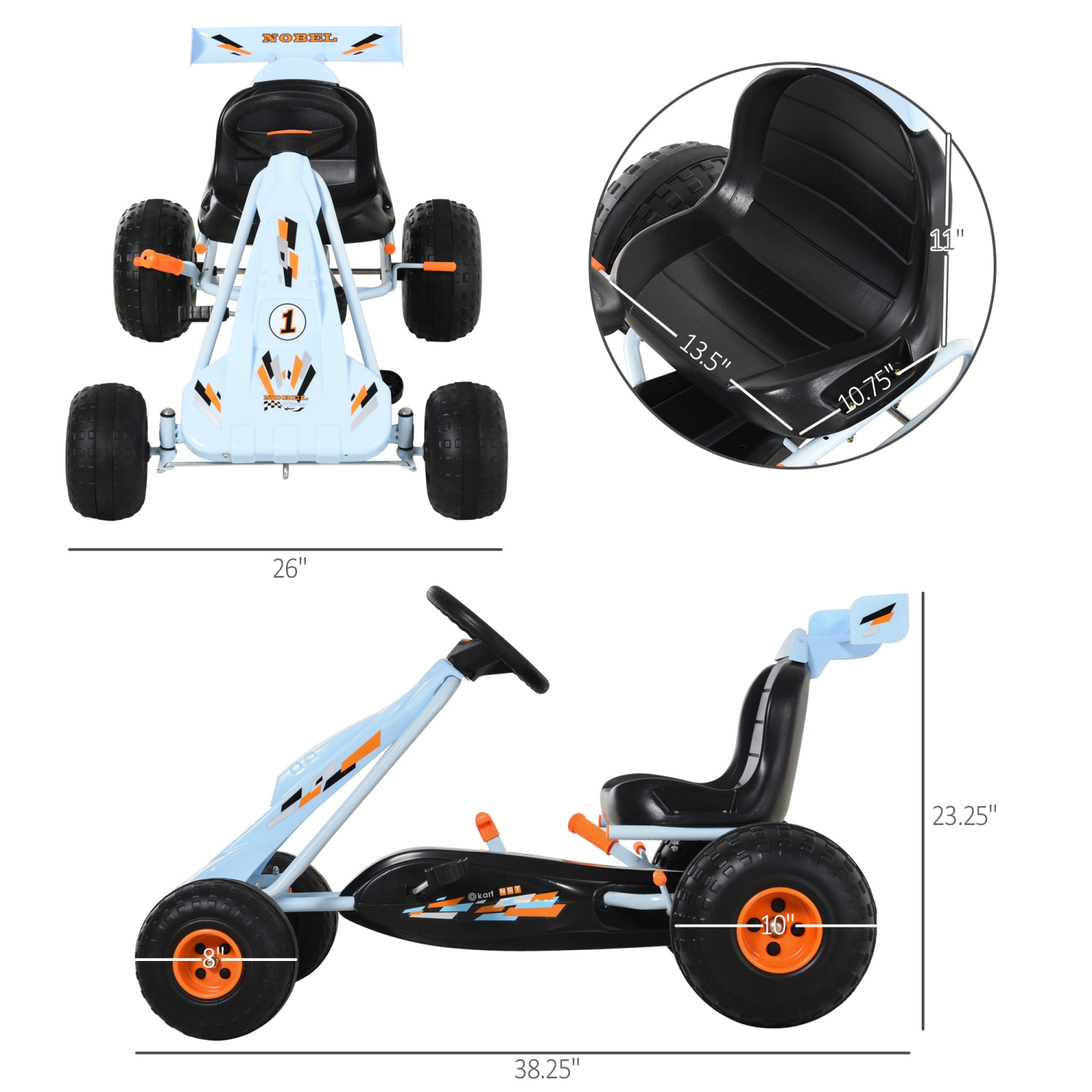 Aosom Pedal Powered Kids Go Kart Children 4 Wheel Ride on Car Cute Style with Adjustable Seat, Handbrake and Shift Lever Outdoor Racer Pedal Car for