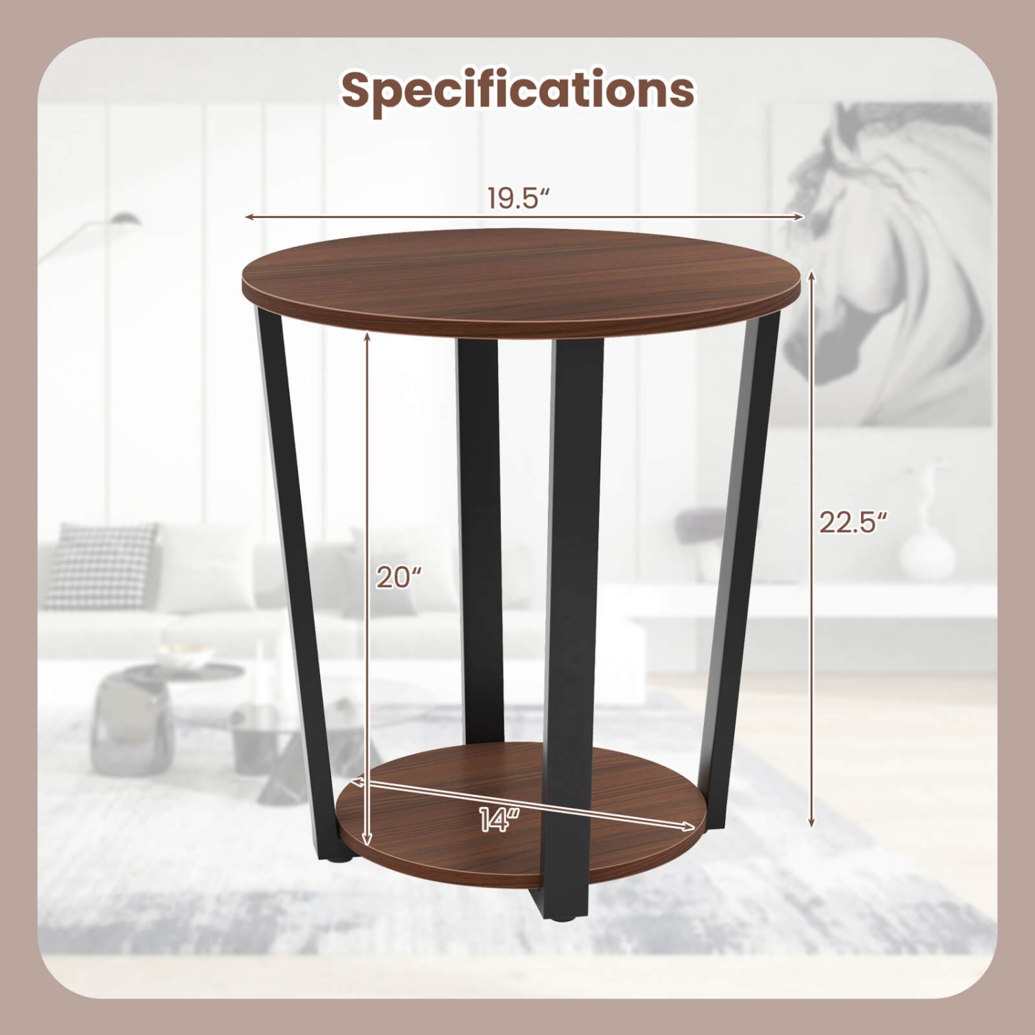Costway Industrial End Table Sofa Side Table Nightstand with