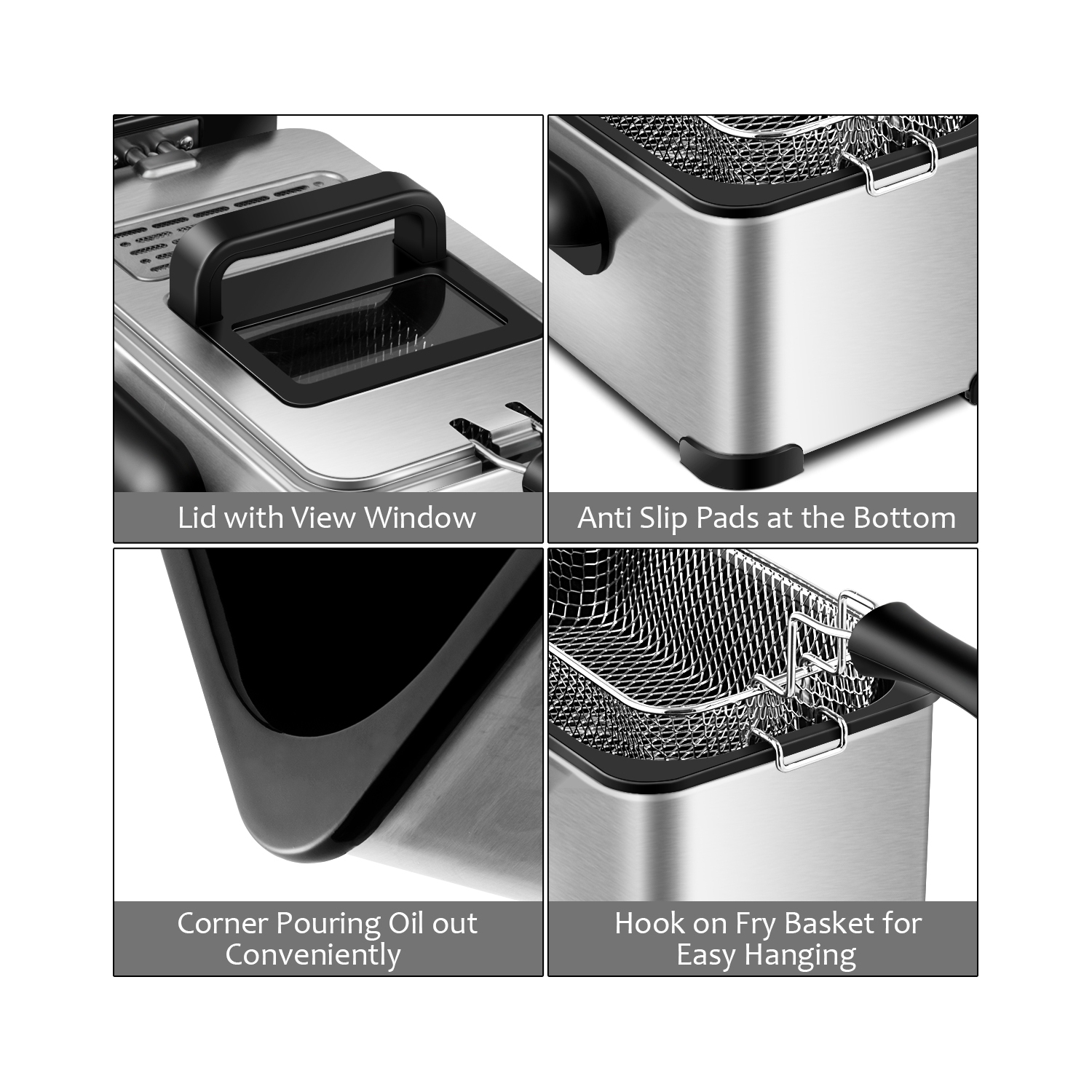 Costway 3.2 Quart Electric Deep Fryer 1700W Stainless Steel Timer Frying Basket