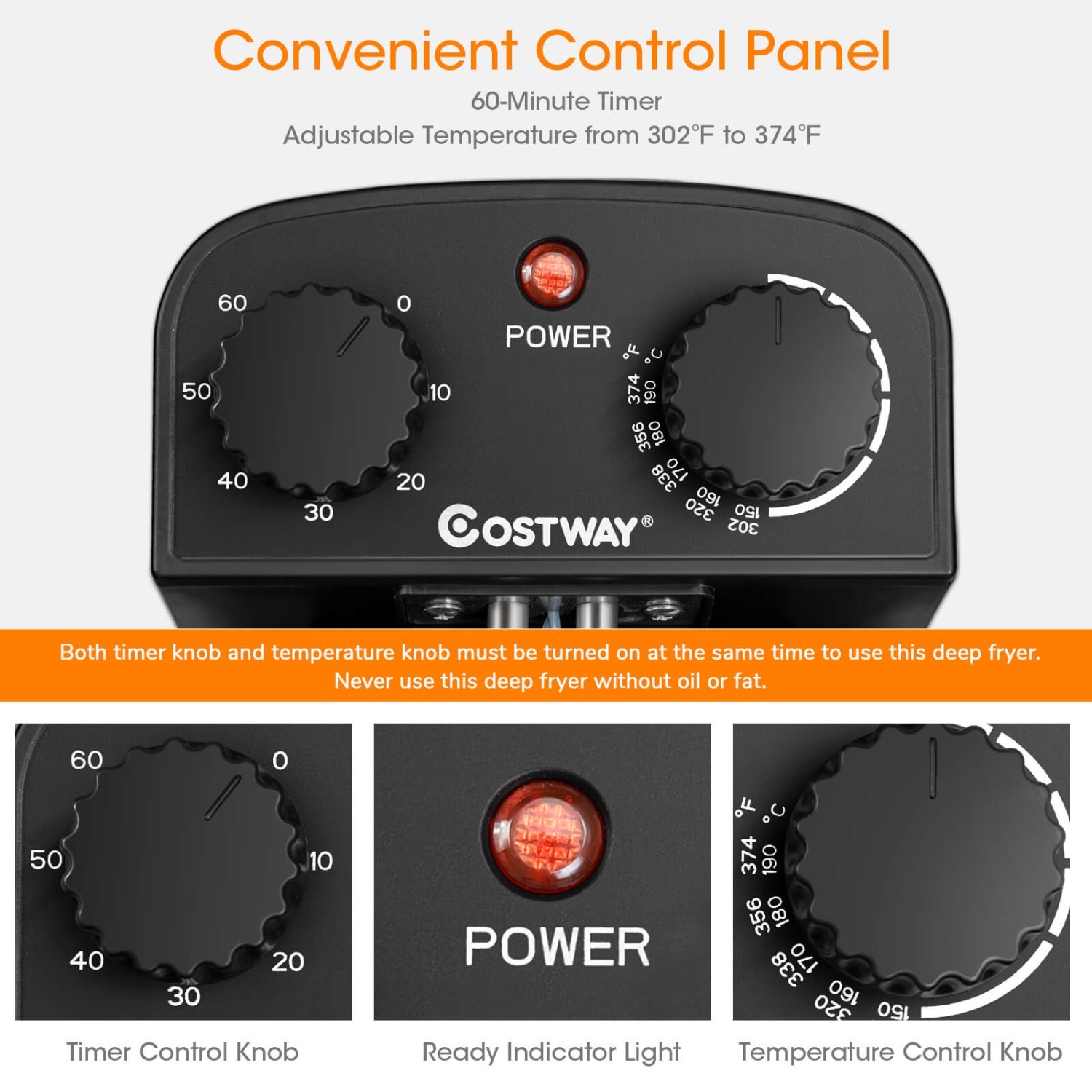 Costway 3.2 Quart Electric Deep Fryer 1700W Stainless Steel Timer Frying Basket