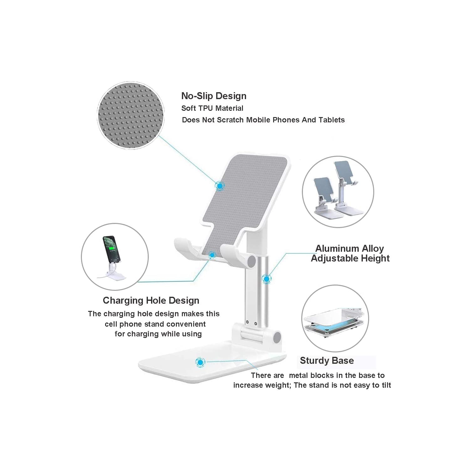 Support réglable pour téléphone cellulaire, Support de tablette pliable Cleanedt pour téléphone mobile pour bureau compatible avec iPhone/Samsung