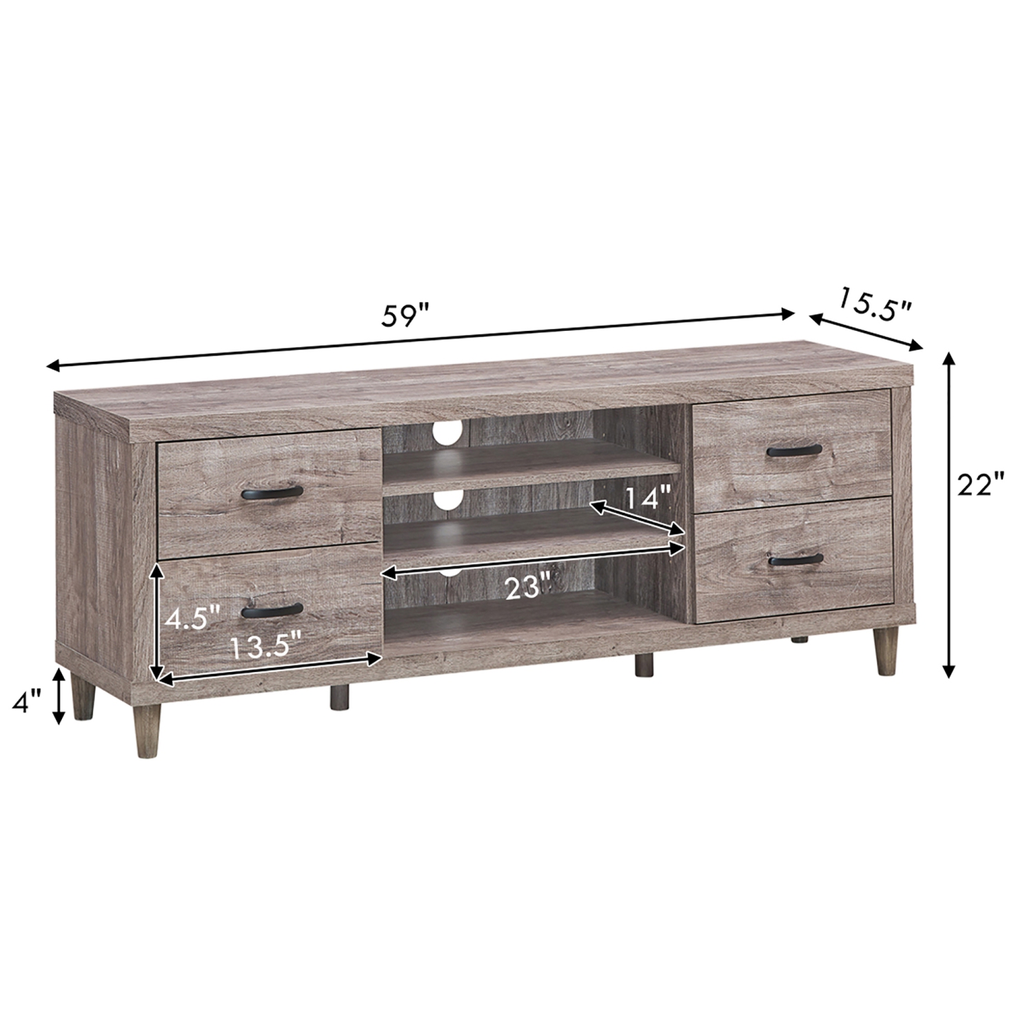 Costway TV Stand Entertainment Center Hold up to 65'' TV with Storage Shelves & 4 Drawers