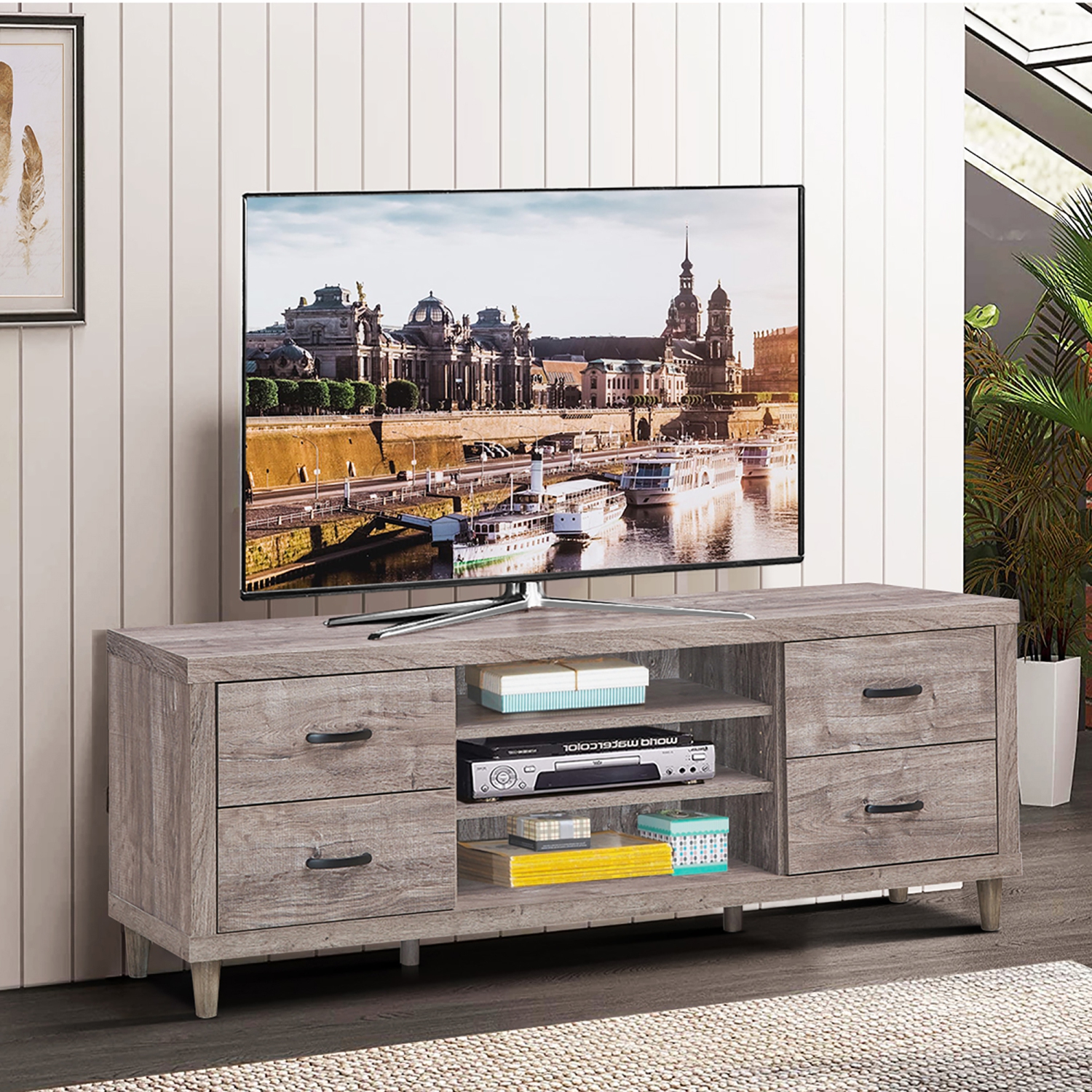 Costway TV Stand Entertainment Center Hold up to 65'' TV with Storage Shelves & 4 Drawers