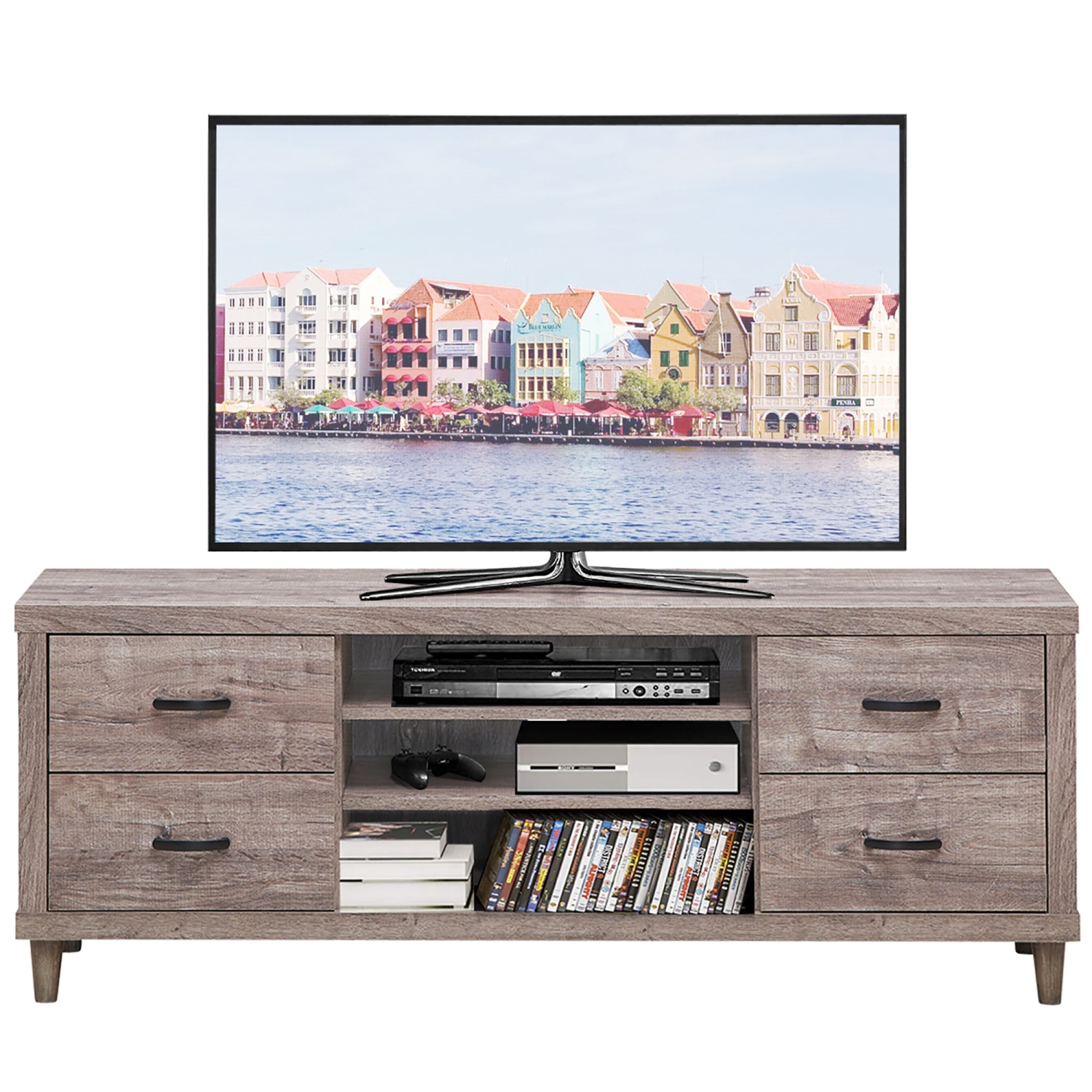 Costway TV Stand Entertainment Center Hold up to 65'' TV with Storage Shelves & 4 Drawers