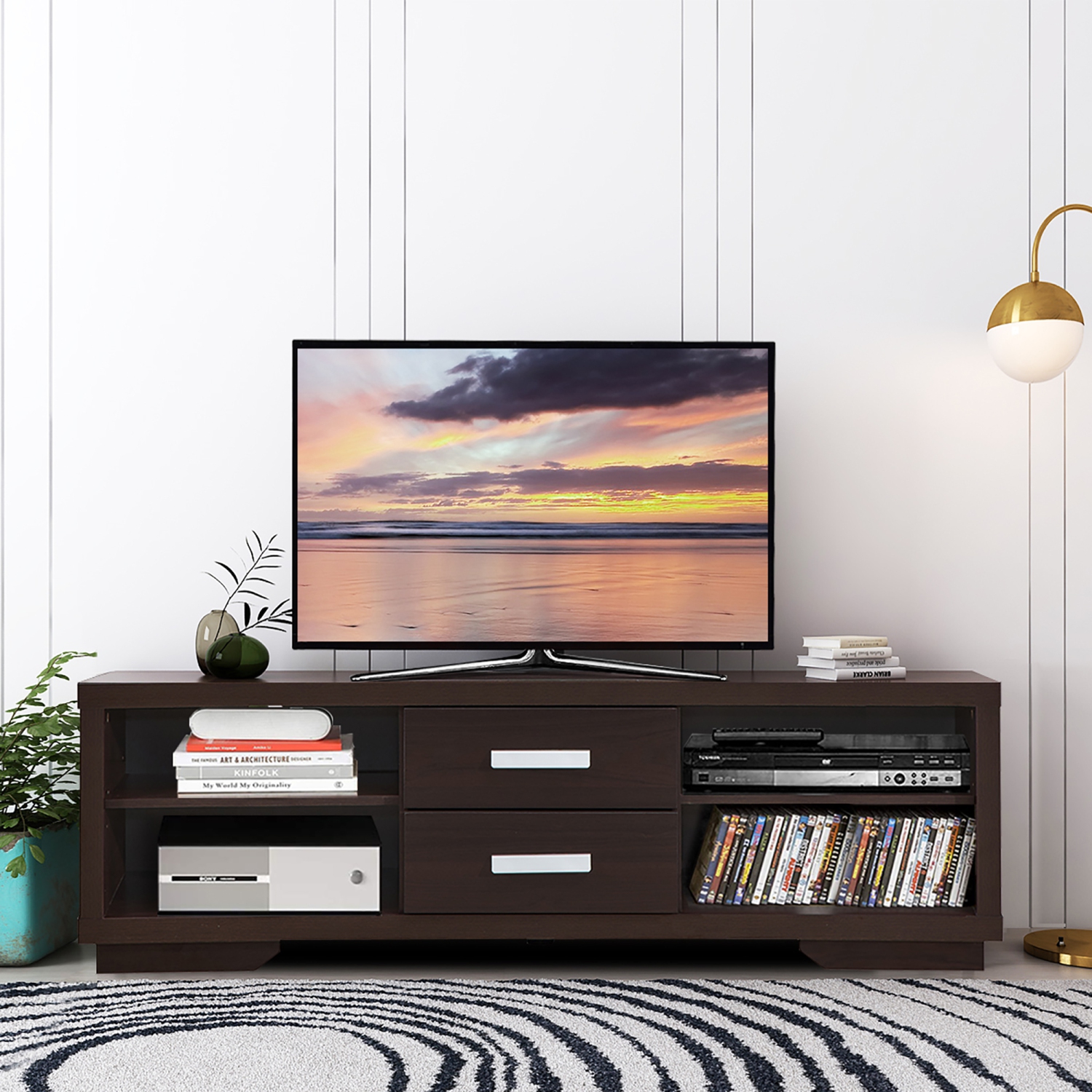 Costway TV Stand Entertainment Center Hold up to 65'' TV with Storage Shelves & Drawers
