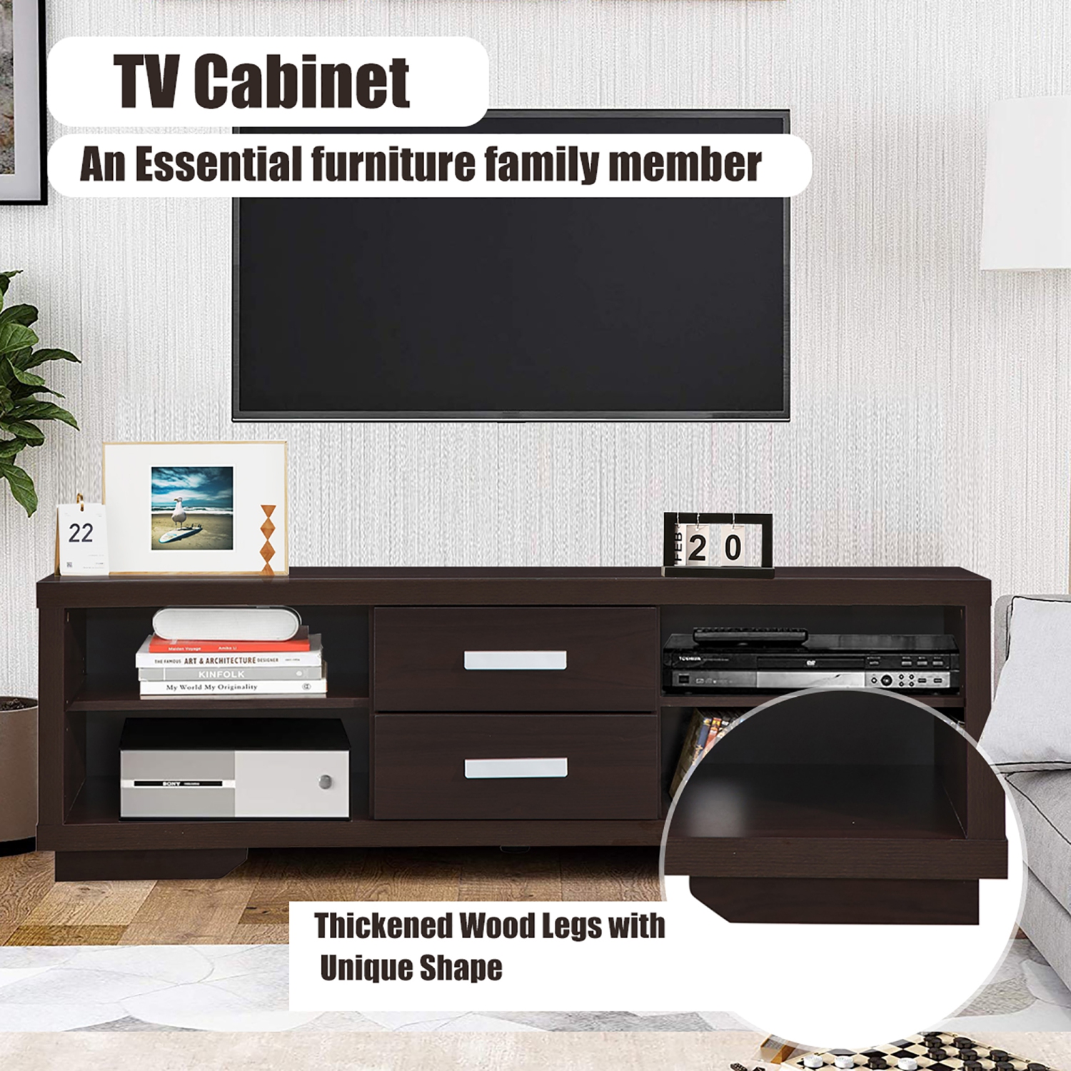 Costway TV Stand Entertainment Center Hold up to 65'' TV with Storage Shelves & Drawers