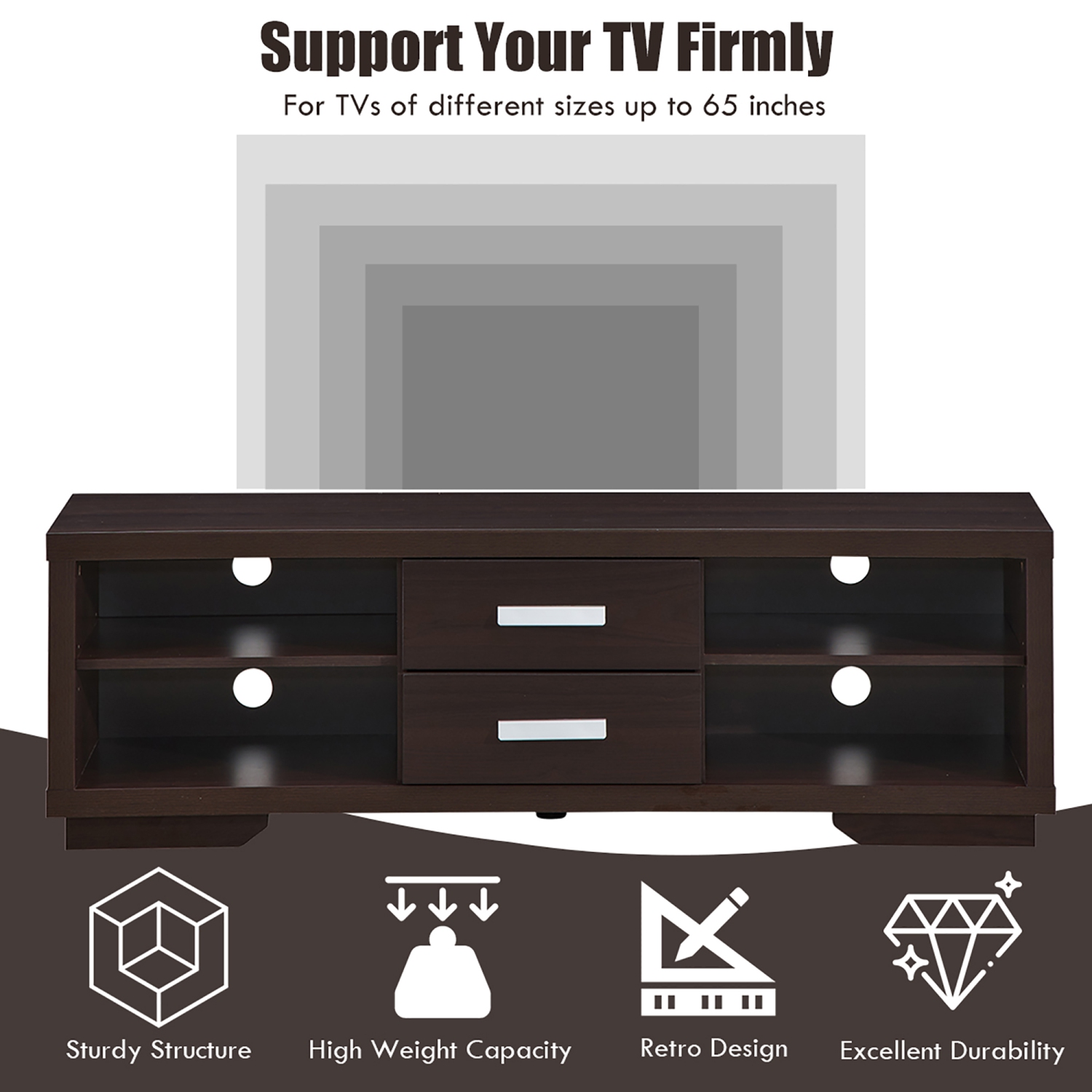 Costway TV Stand Entertainment Center Hold up to 65'' TV with Storage Shelves & Drawers
