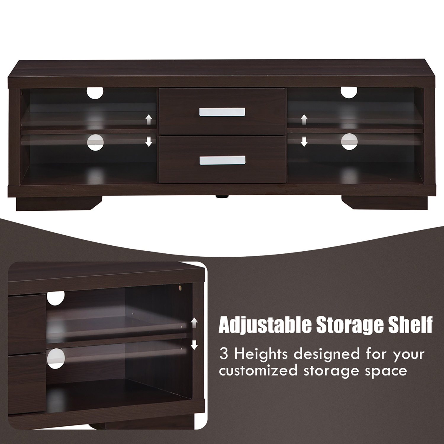 Costway TV Stand Entertainment Center Hold up to 65'' TV with Storage Shelves & Drawers