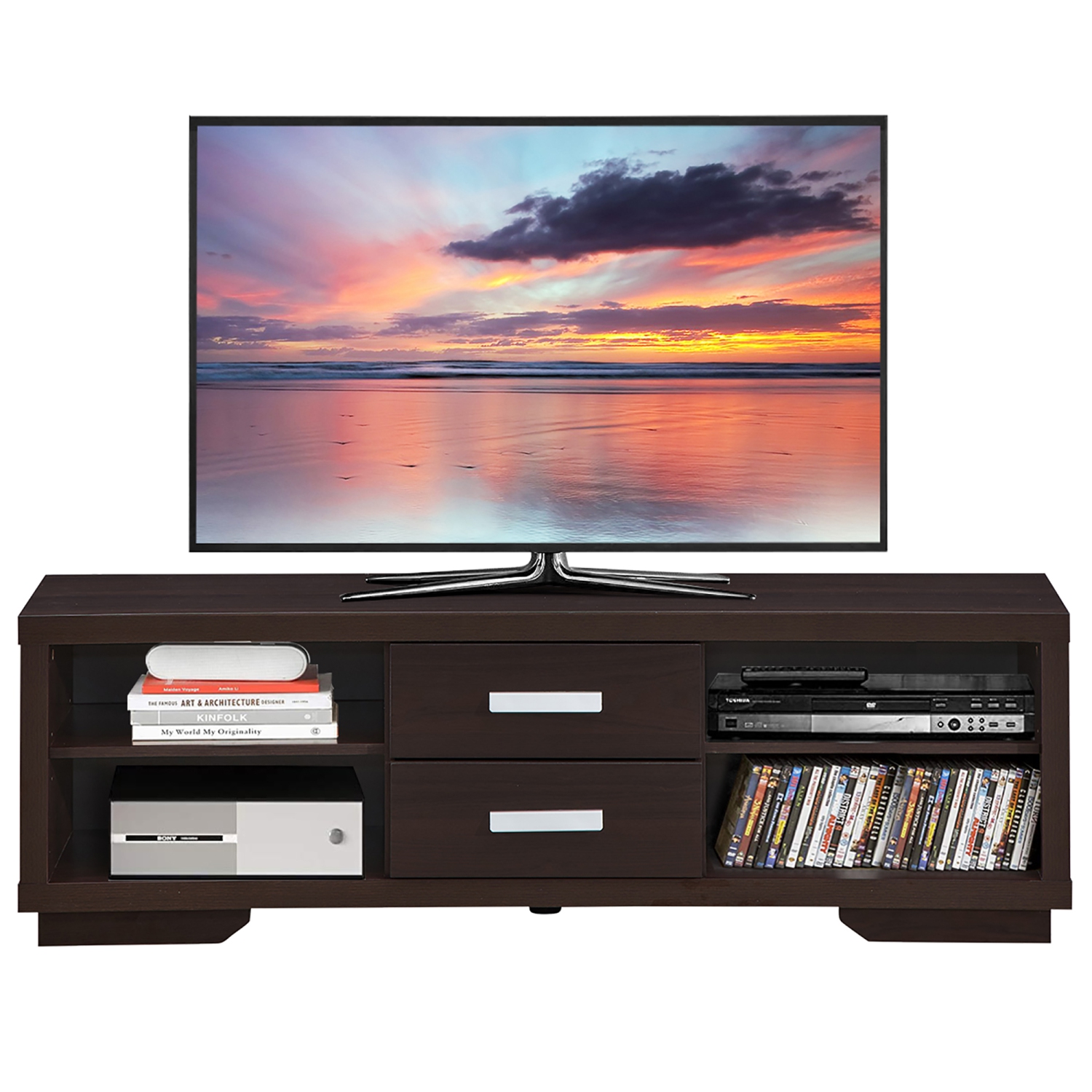 Costway TV Stand Entertainment Center Hold up to 65'' TV with Storage Shelves & Drawers